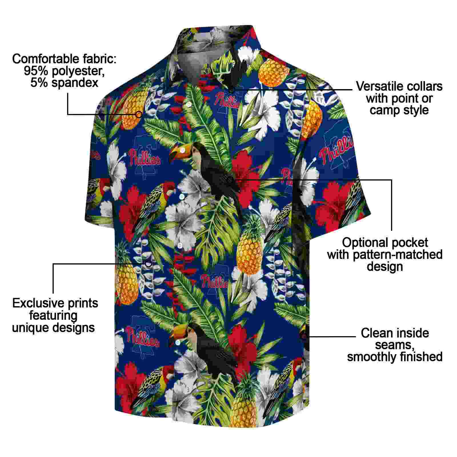 customized philadelphia phillies tropical toucan blue green hawaiian shirt new arrival