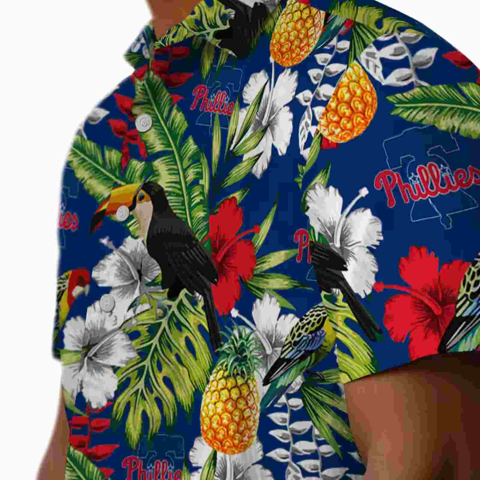 customized philadelphia phillies tropical toucan blue green hawaiian shirt trendy