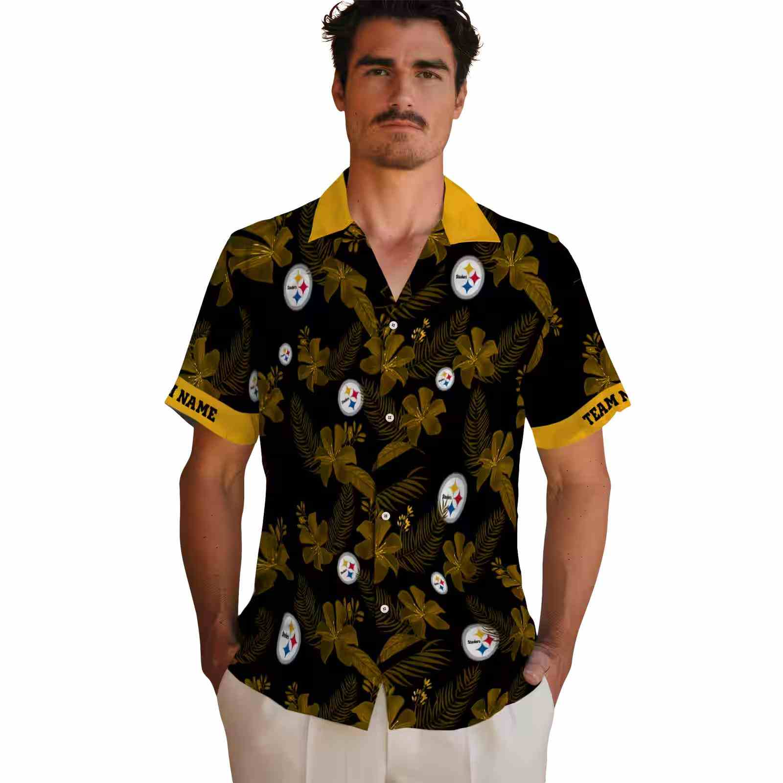 customized pittsburgh steelers botanical print black hawaiian shirt fashion forward