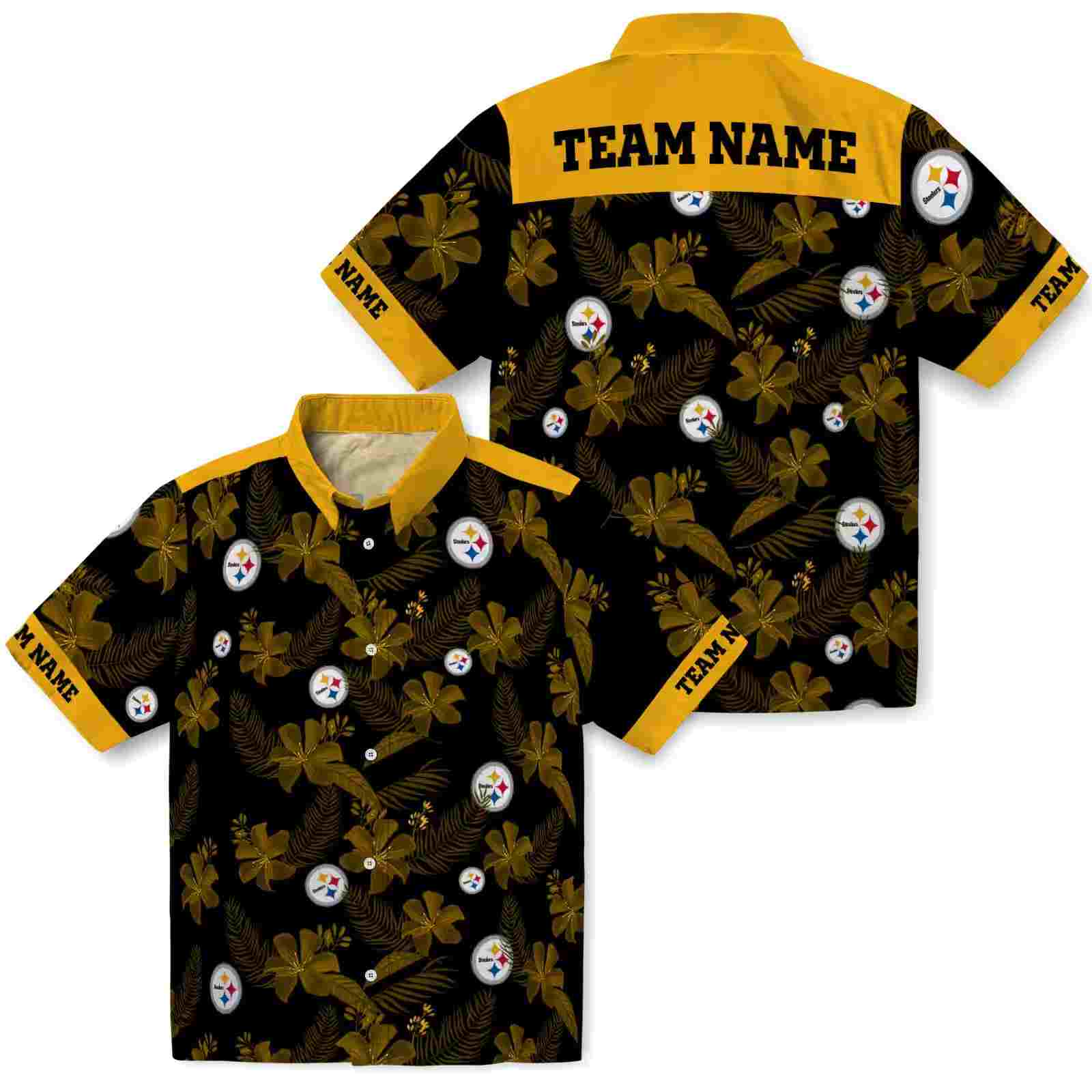 customized pittsburgh steelers botanical print black hawaiian shirt high quality