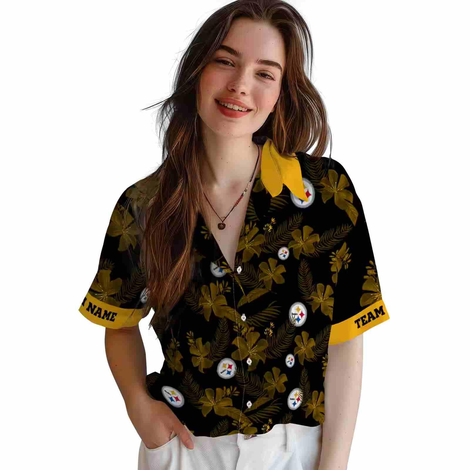 customized pittsburgh steelers botanical print black hawaiian shirt latest model