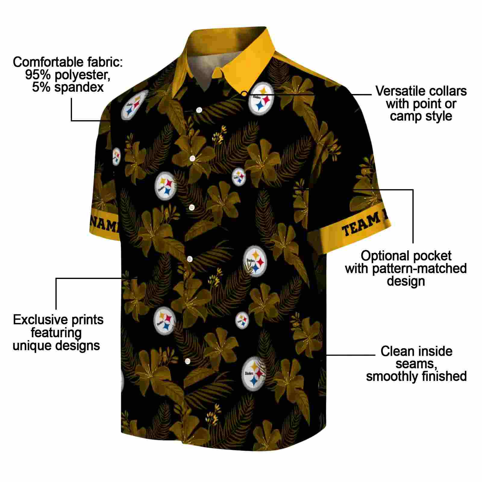 customized pittsburgh steelers botanical print black hawaiian shirt new arrival