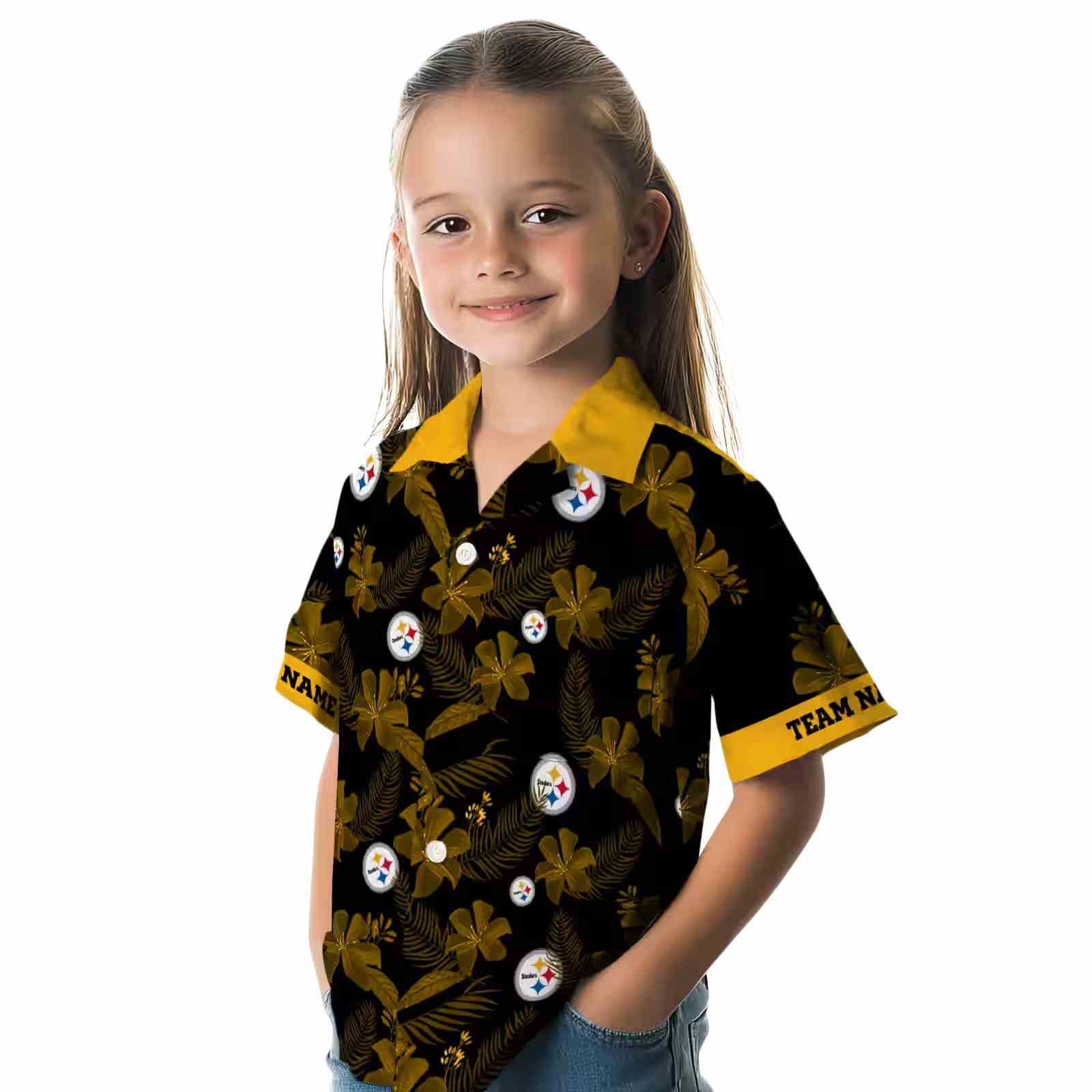 customized pittsburgh steelers botanical print black hawaiian shirt premium grade