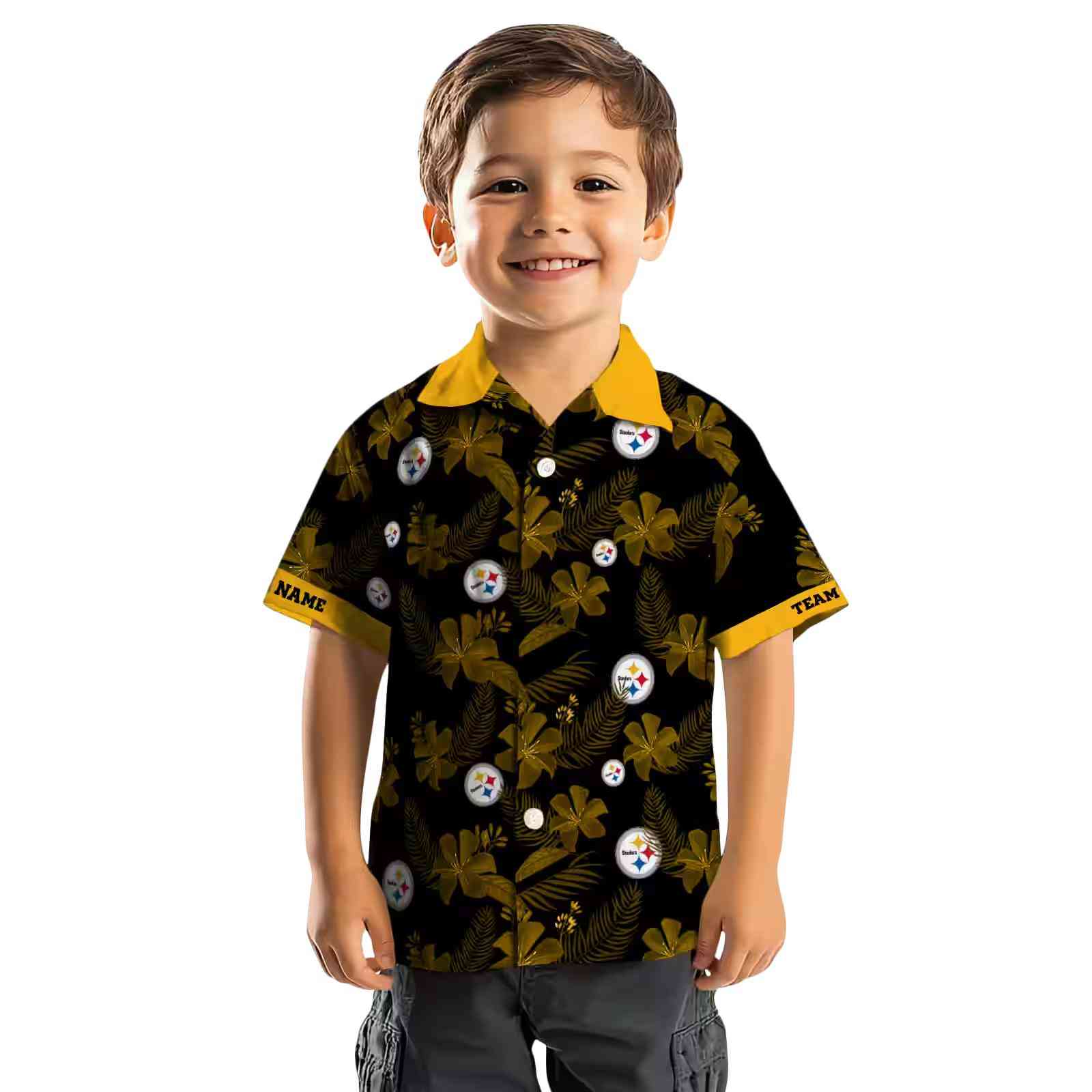 customized pittsburgh steelers botanical print black hawaiian shirt top rated