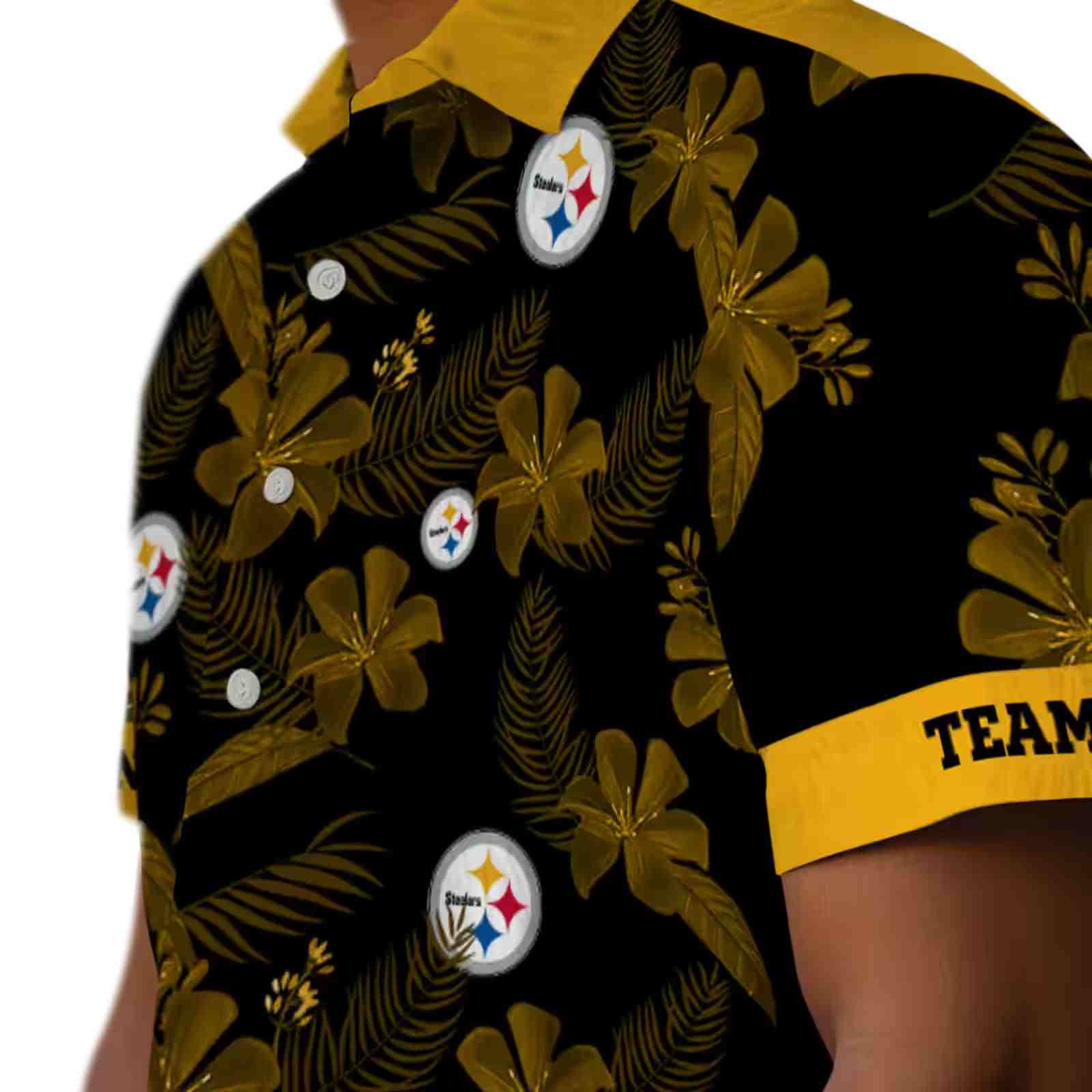 customized pittsburgh steelers botanical print black hawaiian shirt trendy