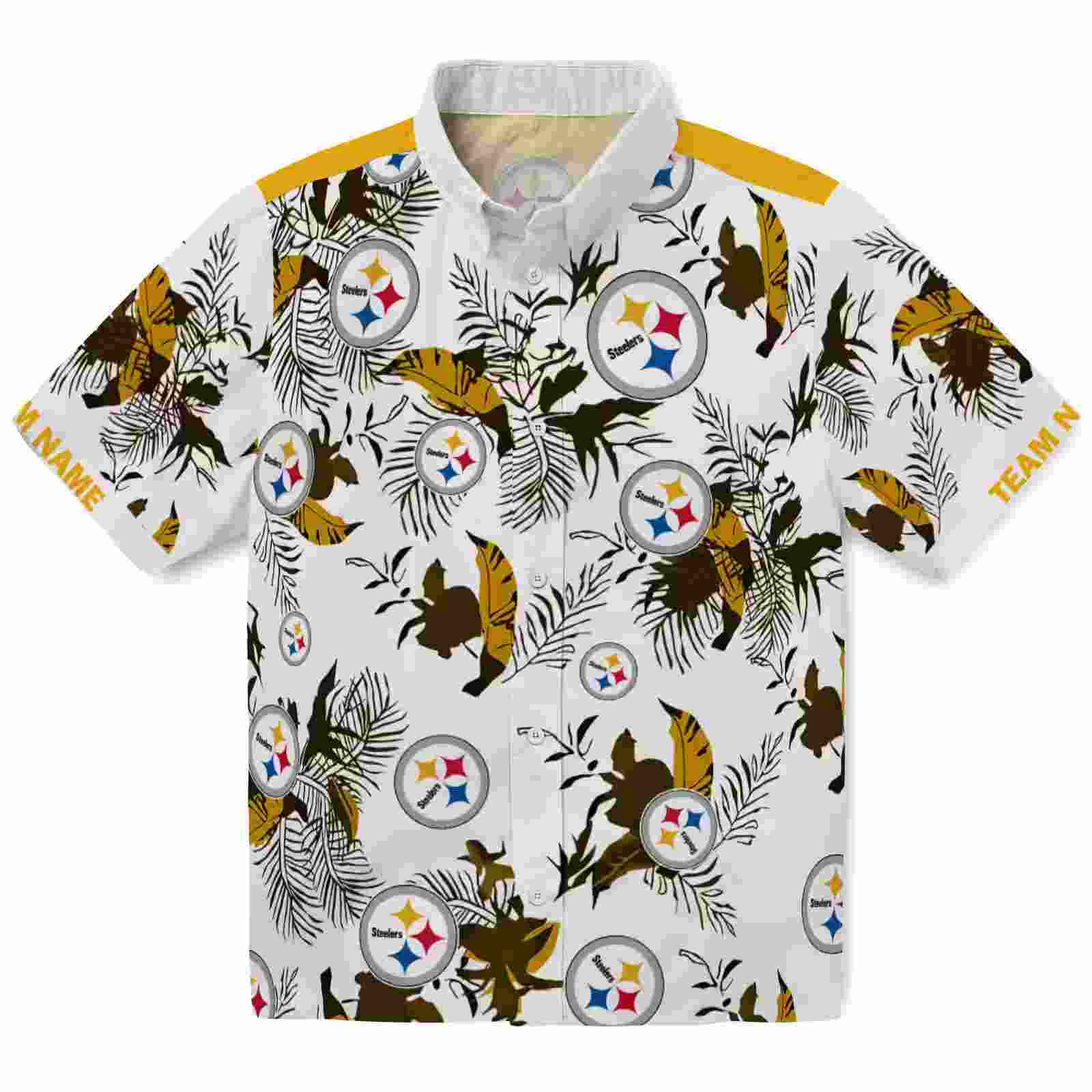 Customized Pittsburgh Steelers Botanical Theme Gold White Hawaiian Shirt