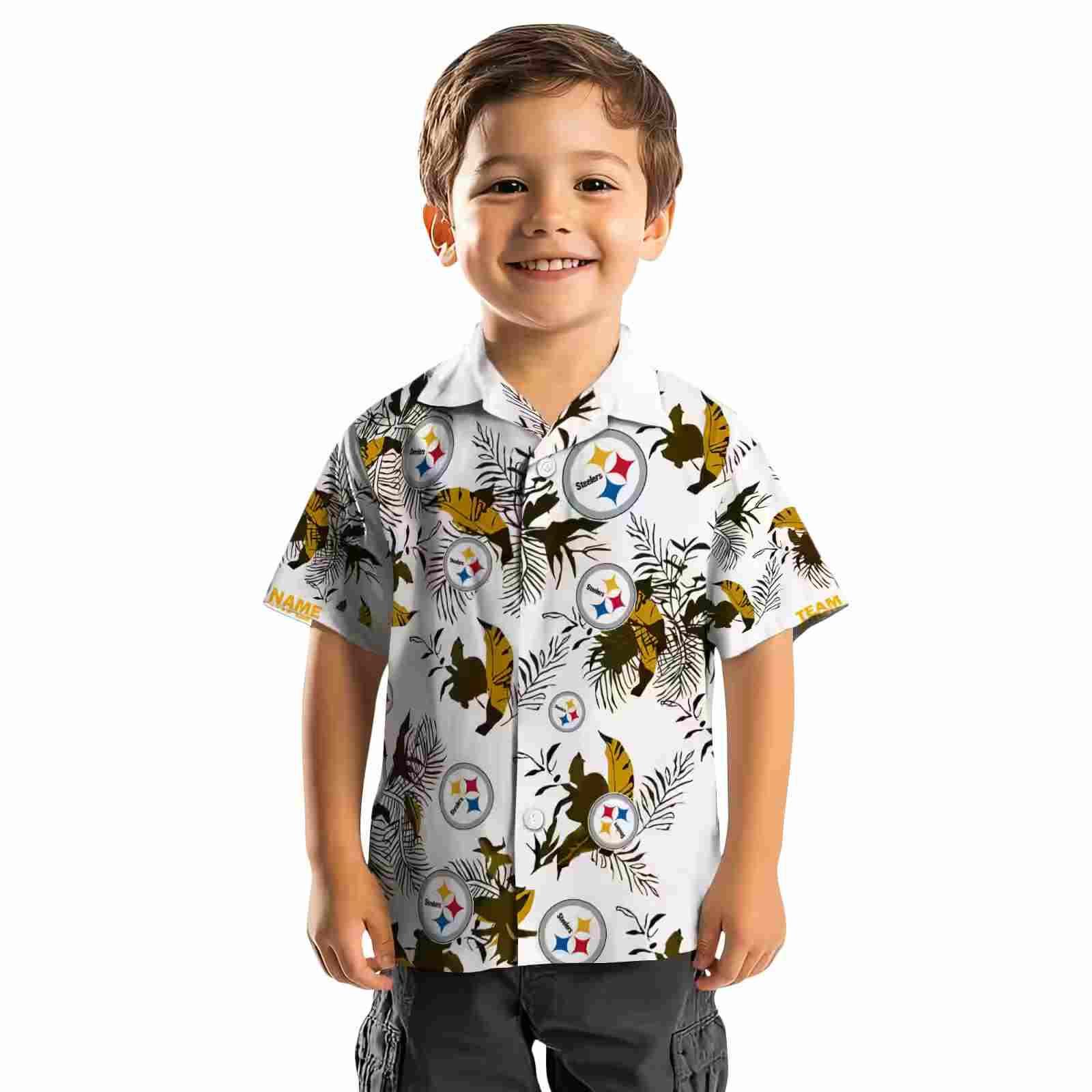 customized pittsburgh steelers botanical theme gold white hawaiian shirt top rated