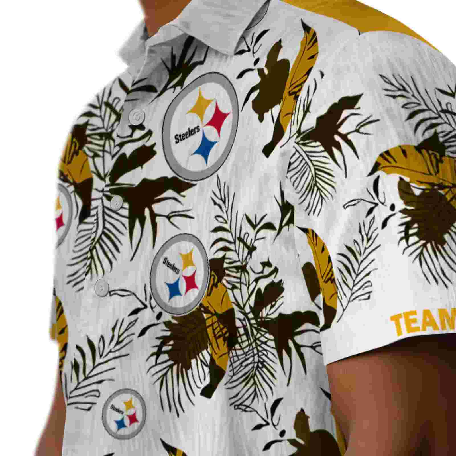 customized pittsburgh steelers botanical theme gold white hawaiian shirt trendy