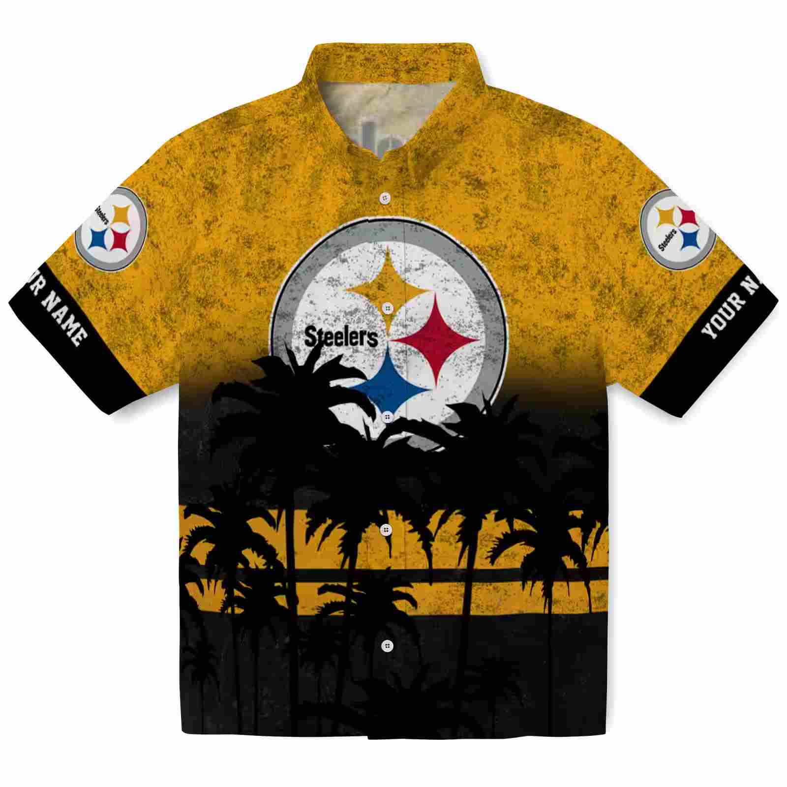 Customized Pittsburgh Steelers Sunset Pattern Gold Black Hawaiian Shirt