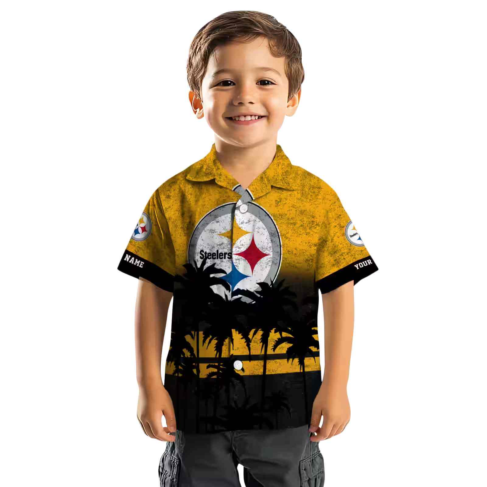 customized pittsburgh steelers sunset pattern gold black hawaiian shirt top rated