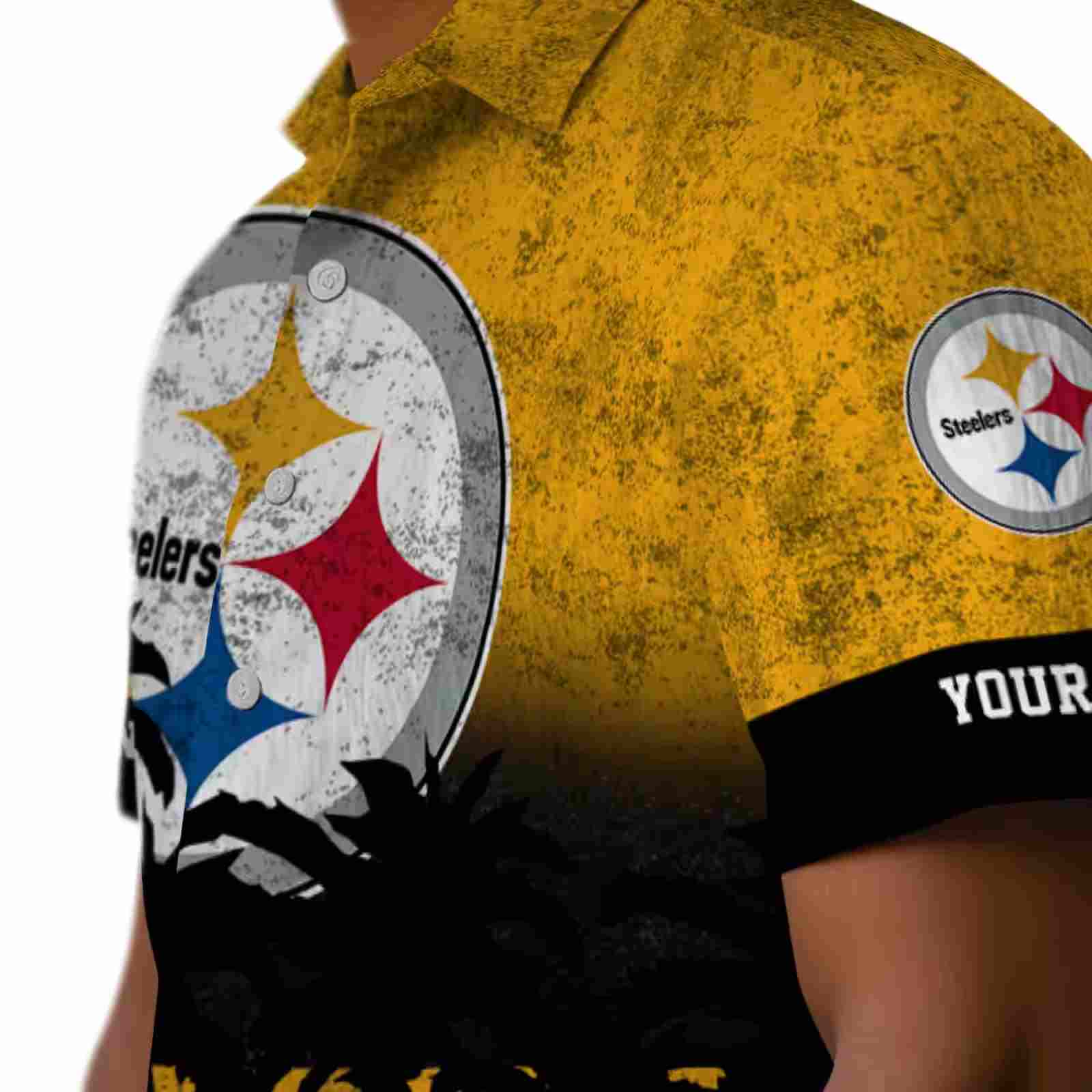 customized pittsburgh steelers sunset pattern gold black hawaiian shirt trendy