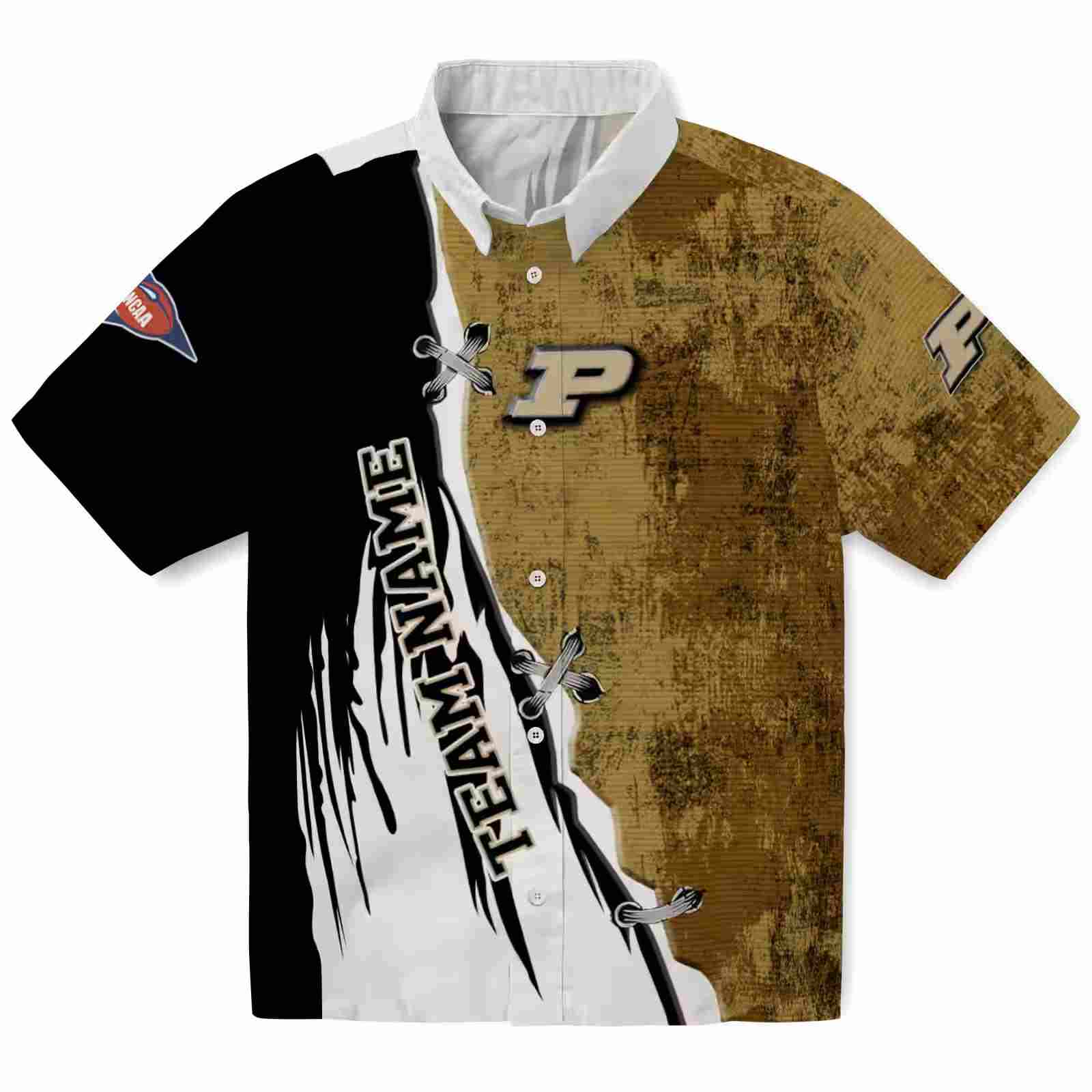 Customized Purdue Boilermakers Edgy Streaks Gold White Hawaiian Shirt