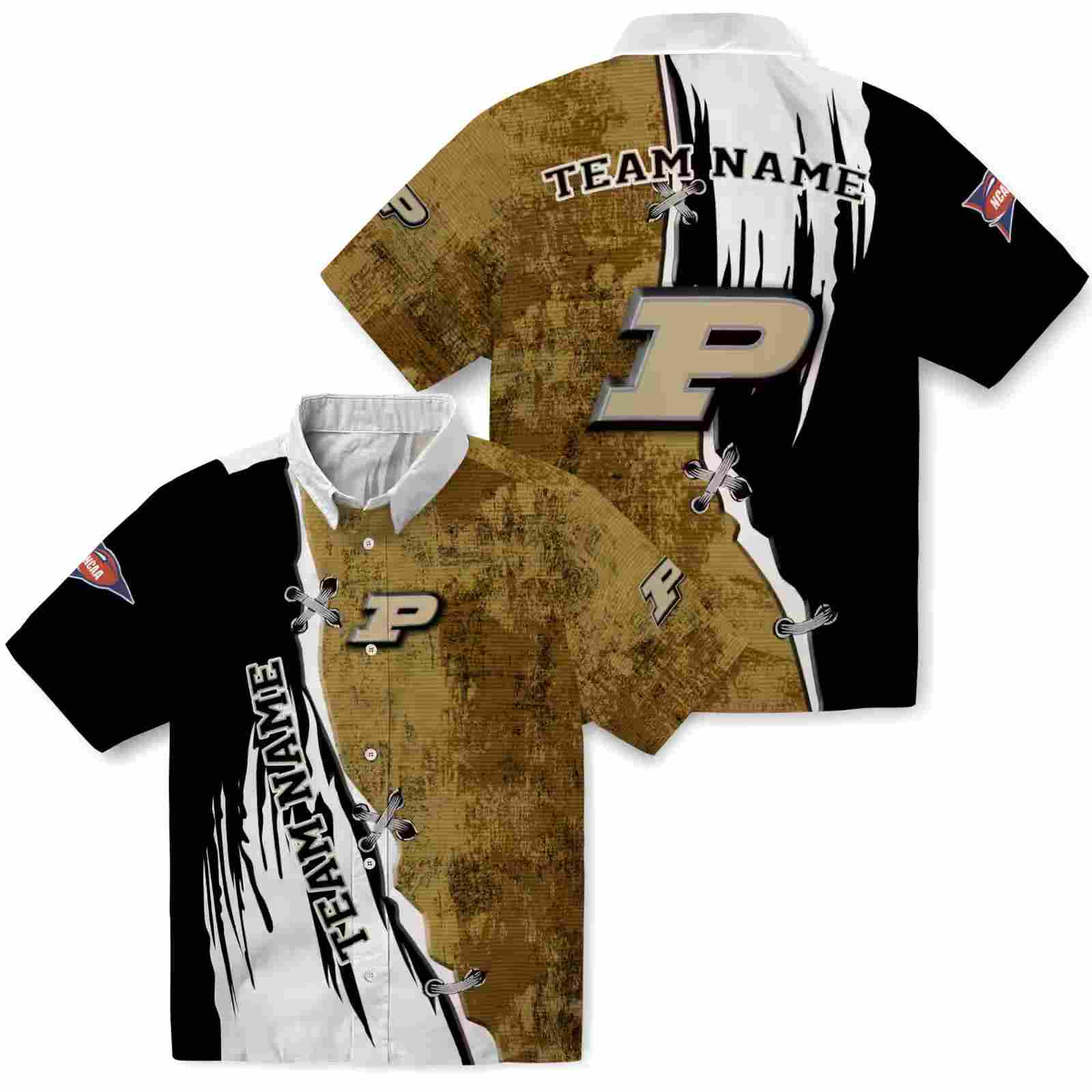 customized purdue boilermakers edgy streaks gold white hawaiian shirt high quality