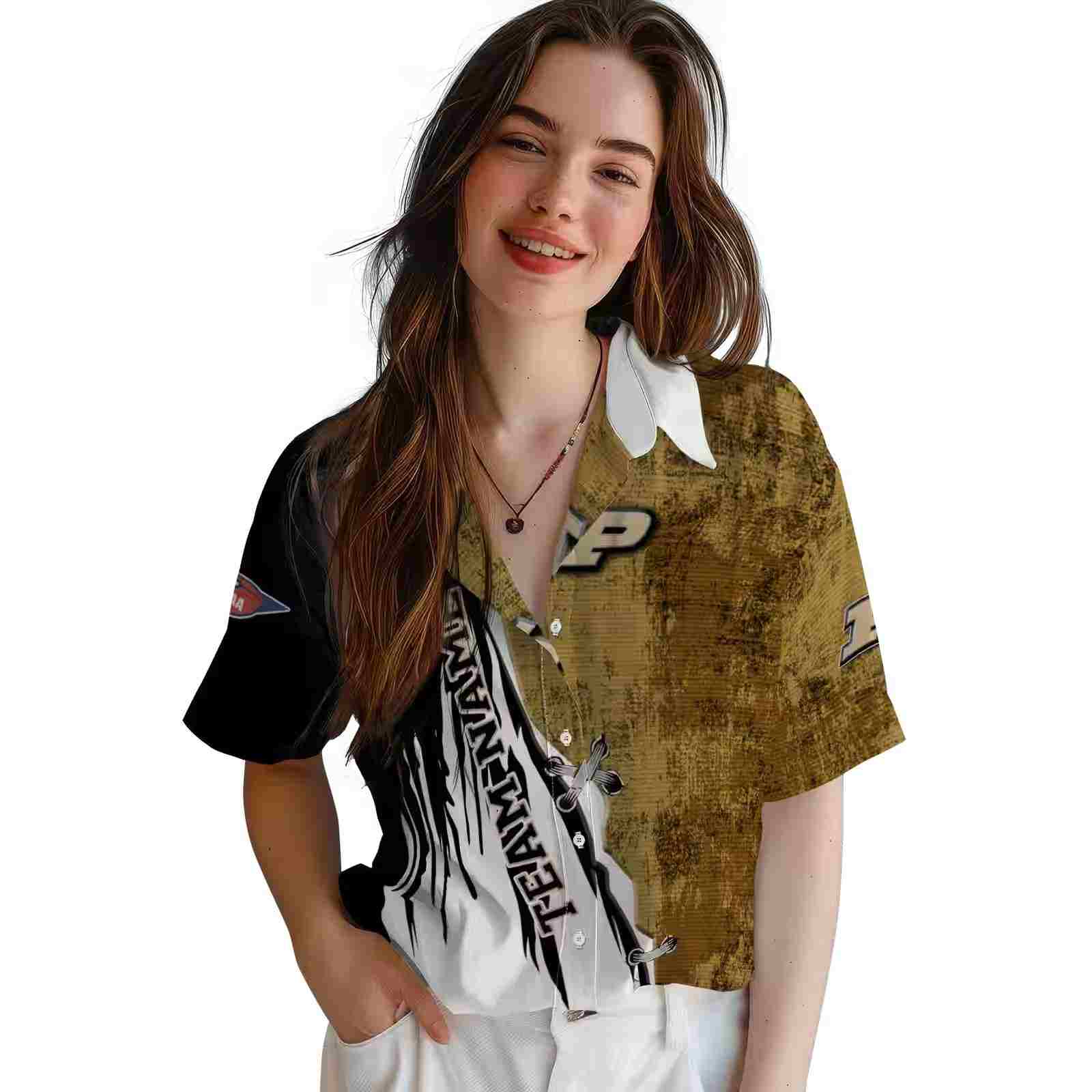 customized purdue boilermakers edgy streaks gold white hawaiian shirt latest model