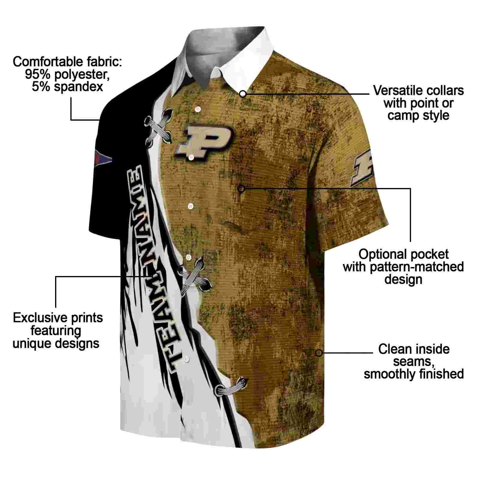 customized purdue boilermakers edgy streaks gold white hawaiian shirt new arrival