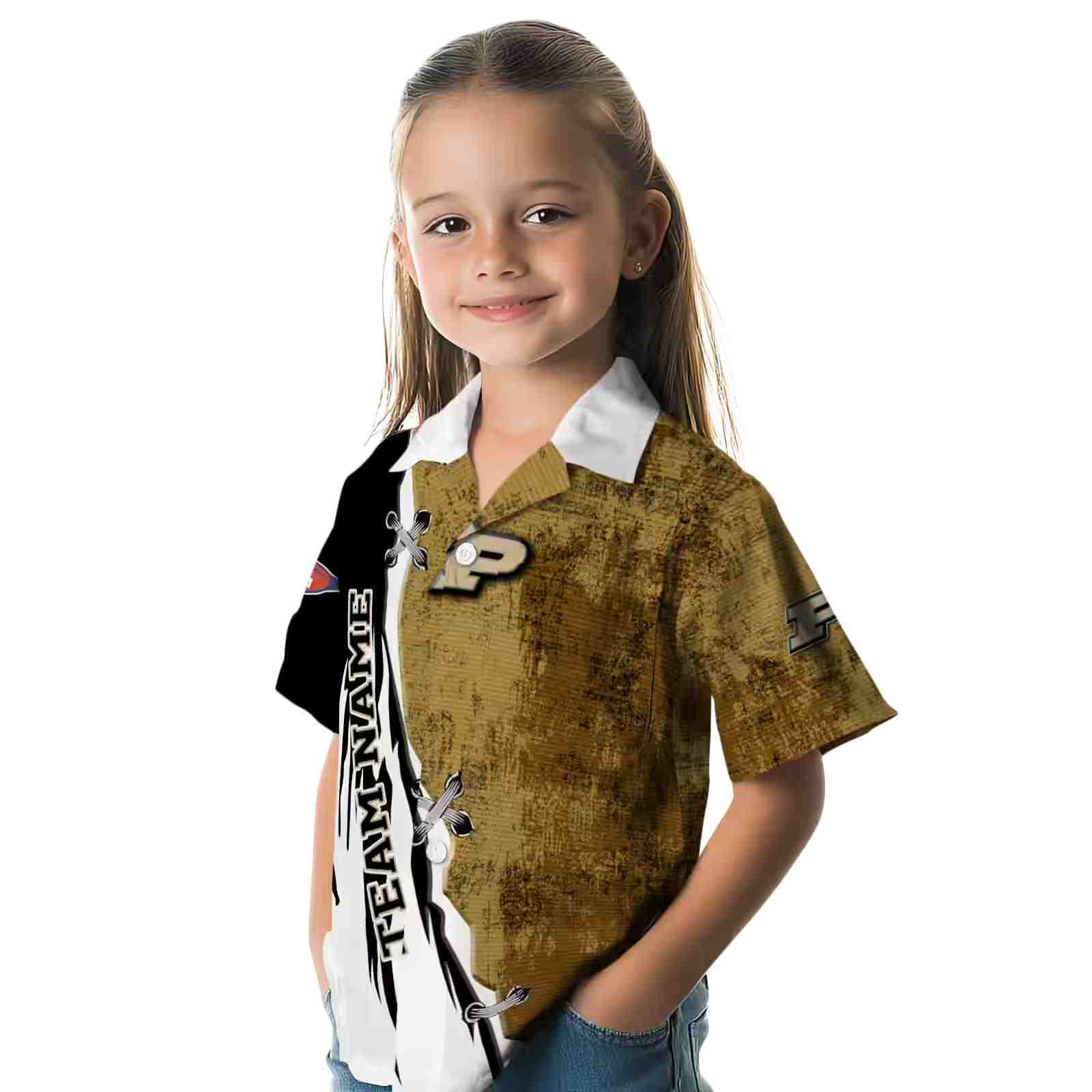 customized purdue boilermakers edgy streaks gold white hawaiian shirt premium grade