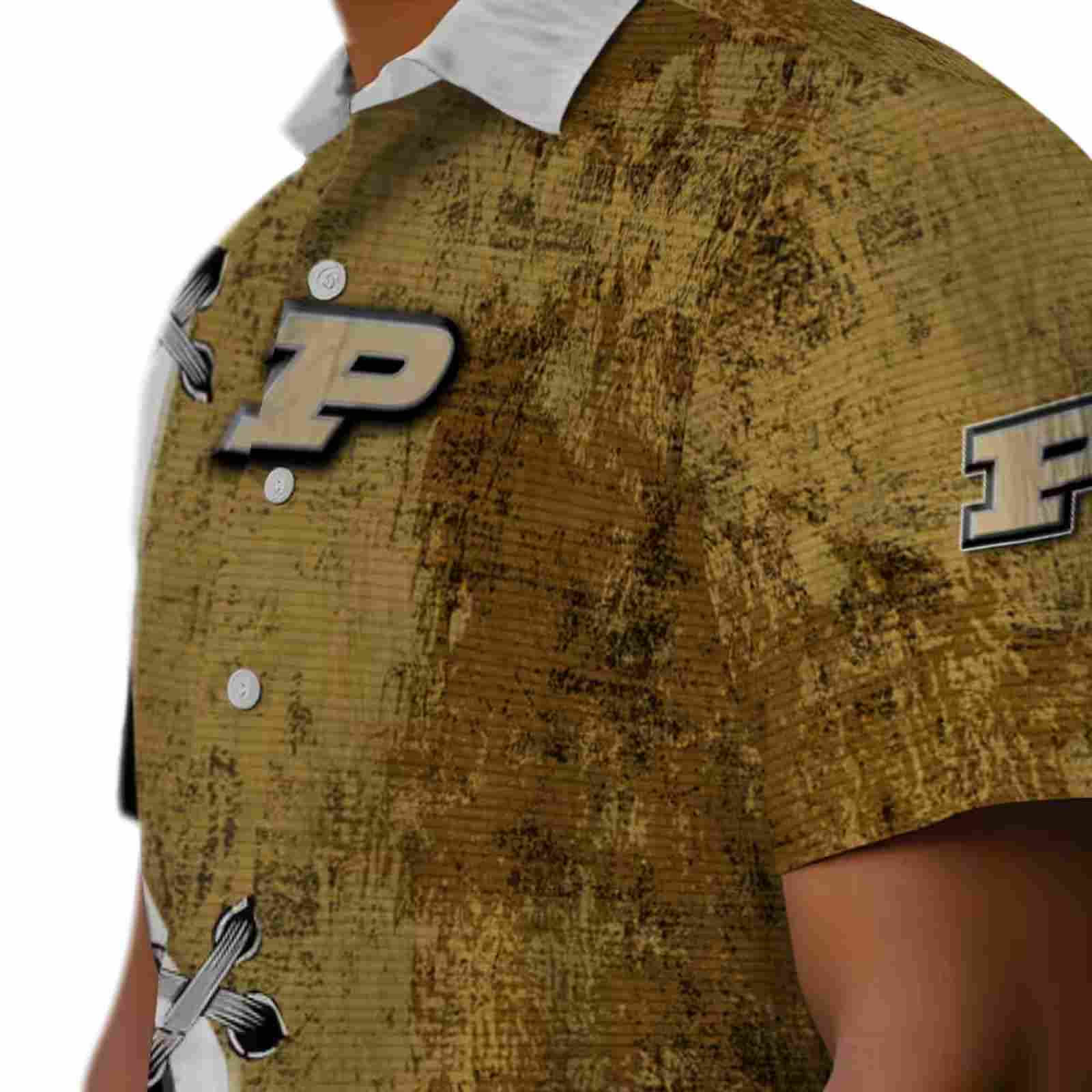 customized purdue boilermakers edgy streaks gold white hawaiian shirt trendy