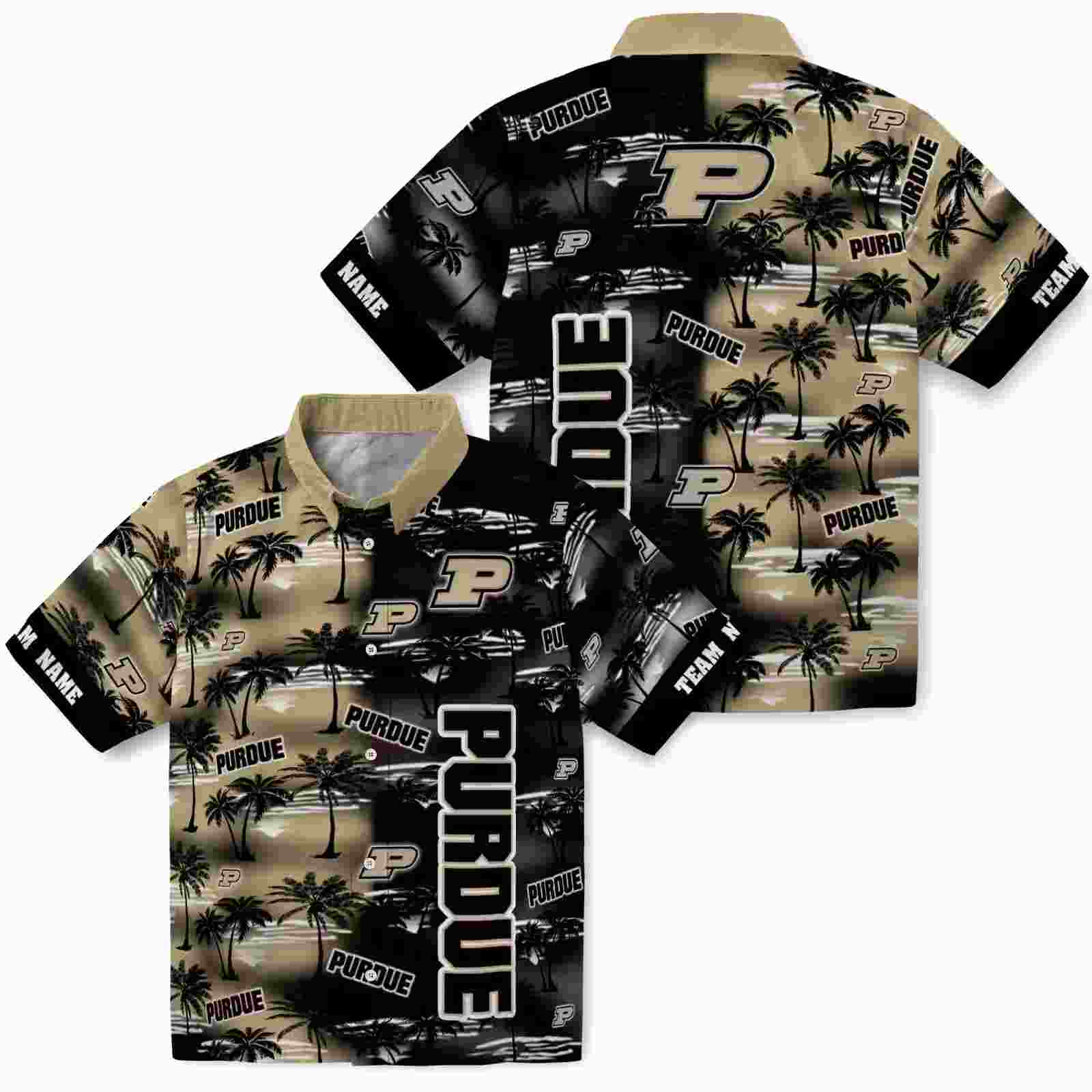 customized purdue boilermakers palm silhouettes gold hawaiian shirt high quality