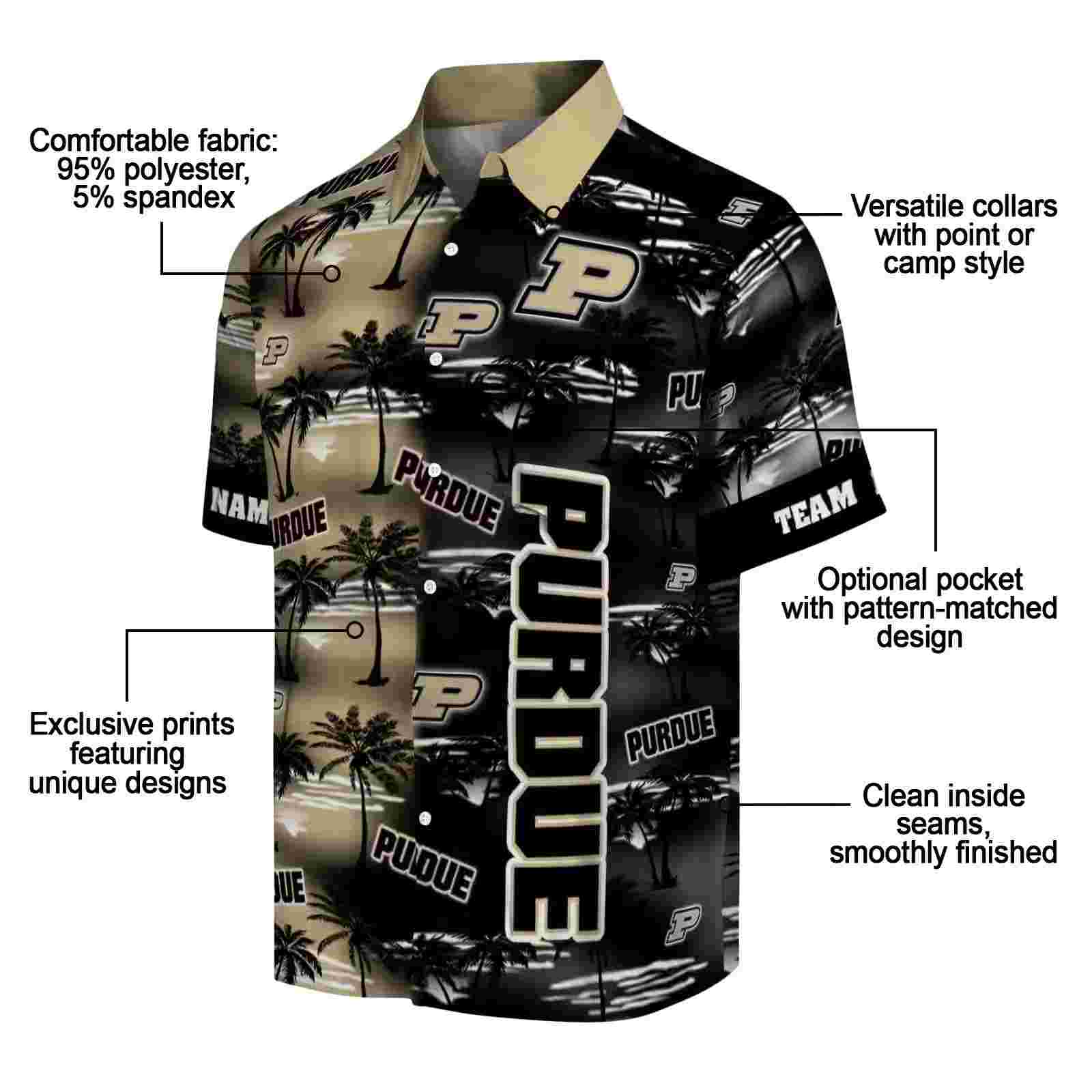 customized purdue boilermakers palm silhouettes gold hawaiian shirt new arrival