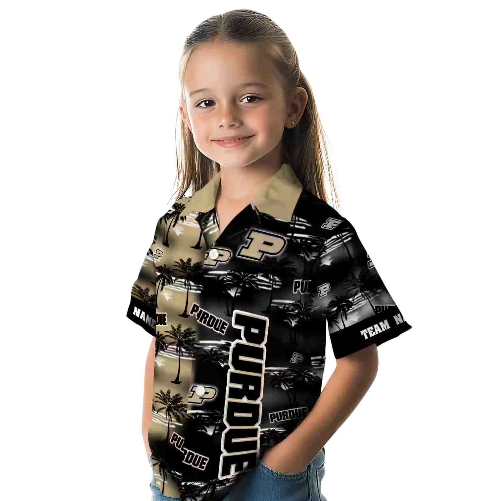 customized purdue boilermakers palm silhouettes gold hawaiian shirt premium grade