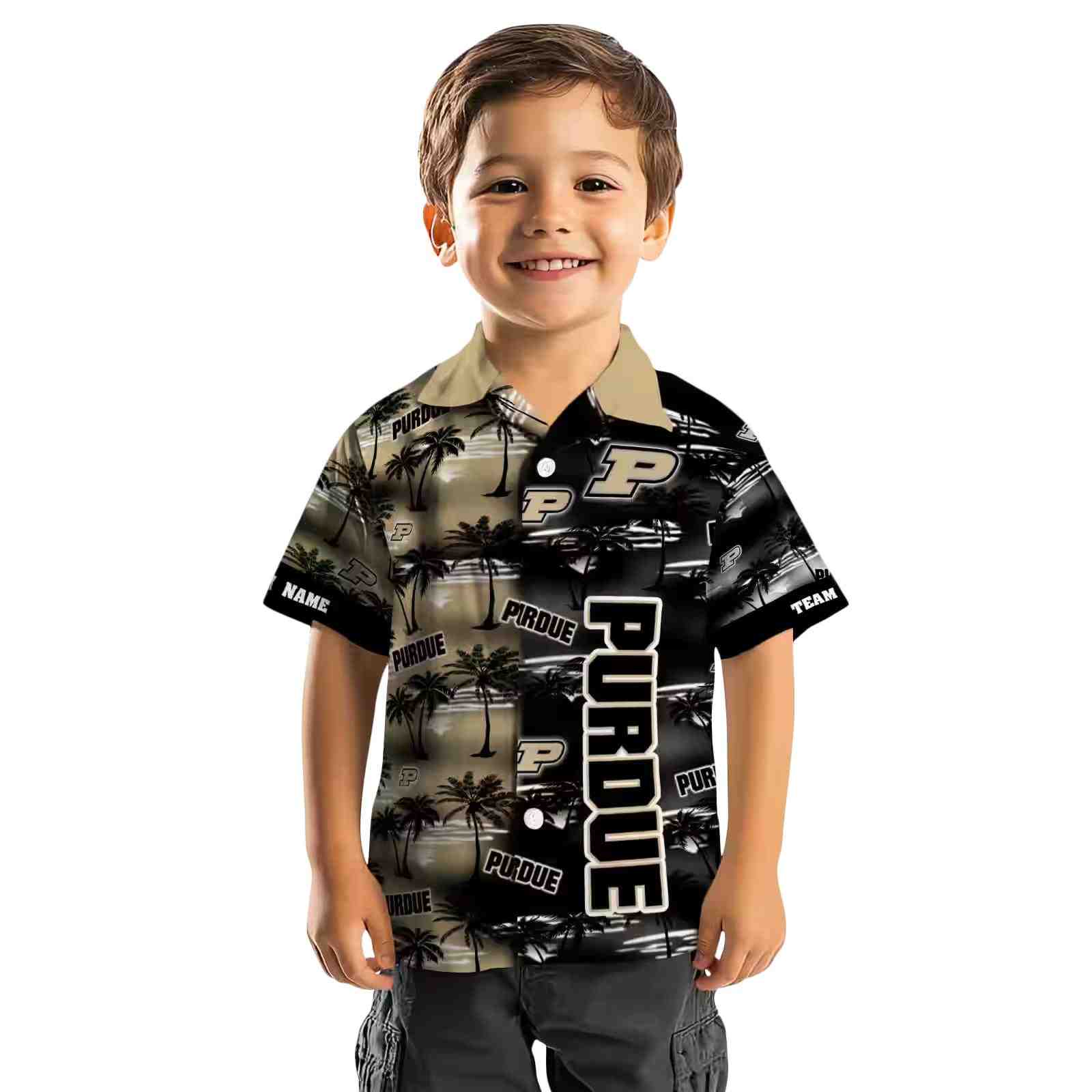 customized purdue boilermakers palm silhouettes gold hawaiian shirt top rated