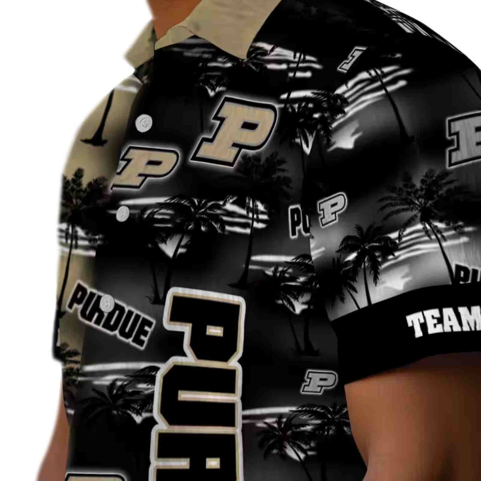 customized purdue boilermakers palm silhouettes gold hawaiian shirt trendy