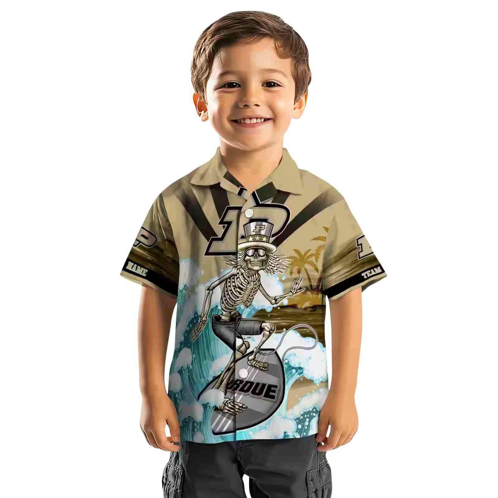 customized purdue boilermakers surfing skeleton gold blue hawaiian shirt top rated