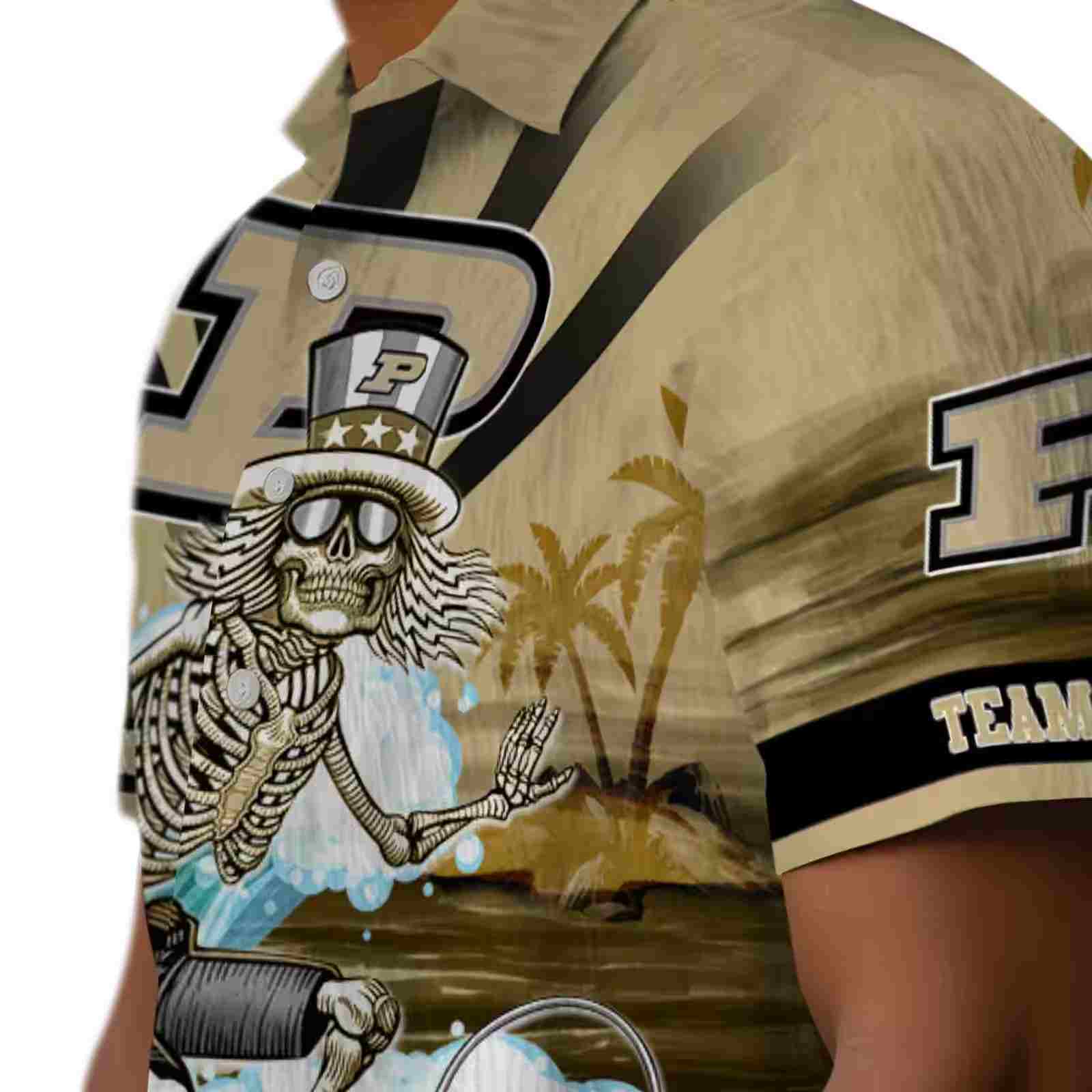 customized purdue boilermakers surfing skeleton gold blue hawaiian shirt trendy