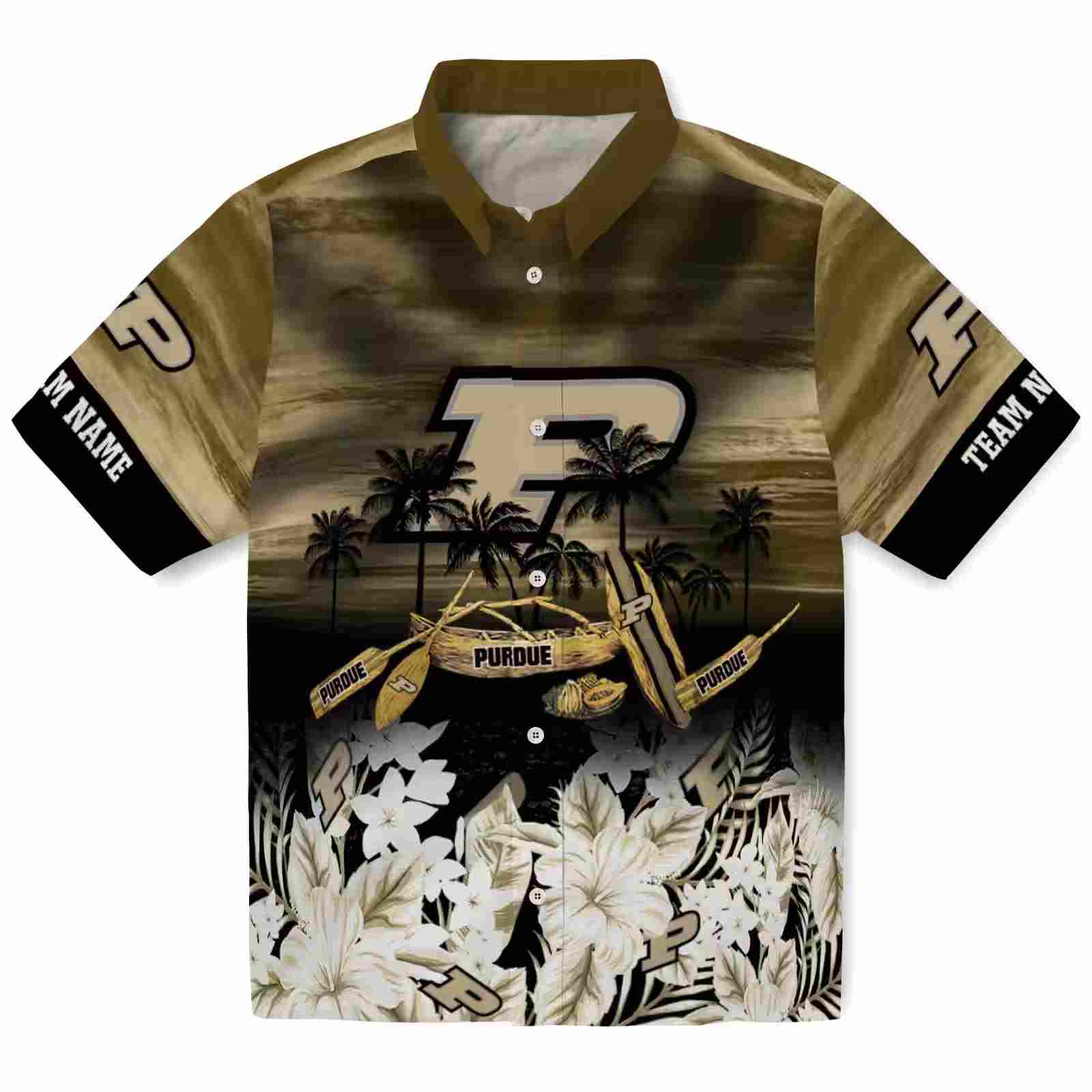 Customized Purdue Boilermakers Tropical Canoe Gold Hawaiian Shirt