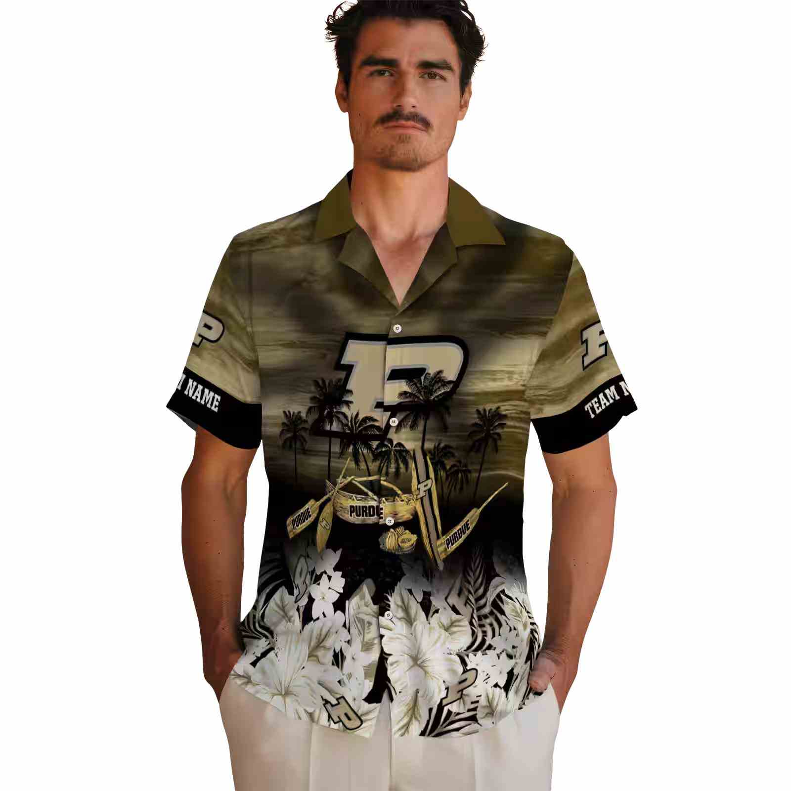 customized purdue boilermakers tropical canoe gold hawaiian shirt fashion forward