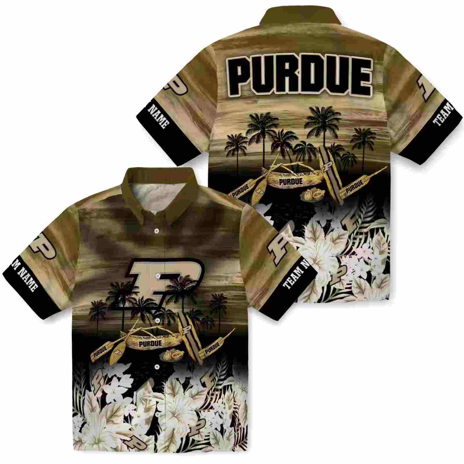 customized purdue boilermakers tropical canoe gold hawaiian shirt high quality