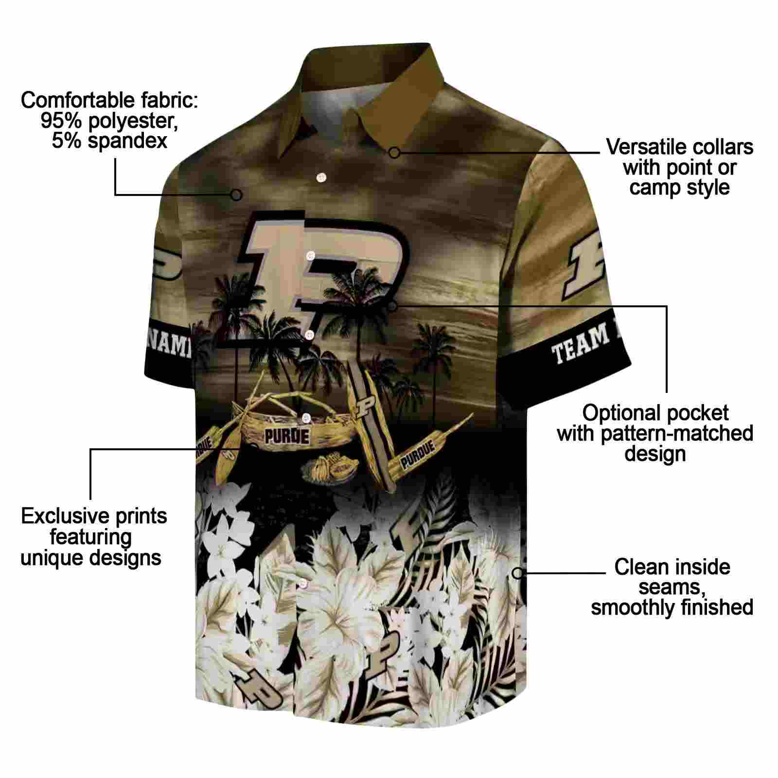 customized purdue boilermakers tropical canoe gold hawaiian shirt new arrival