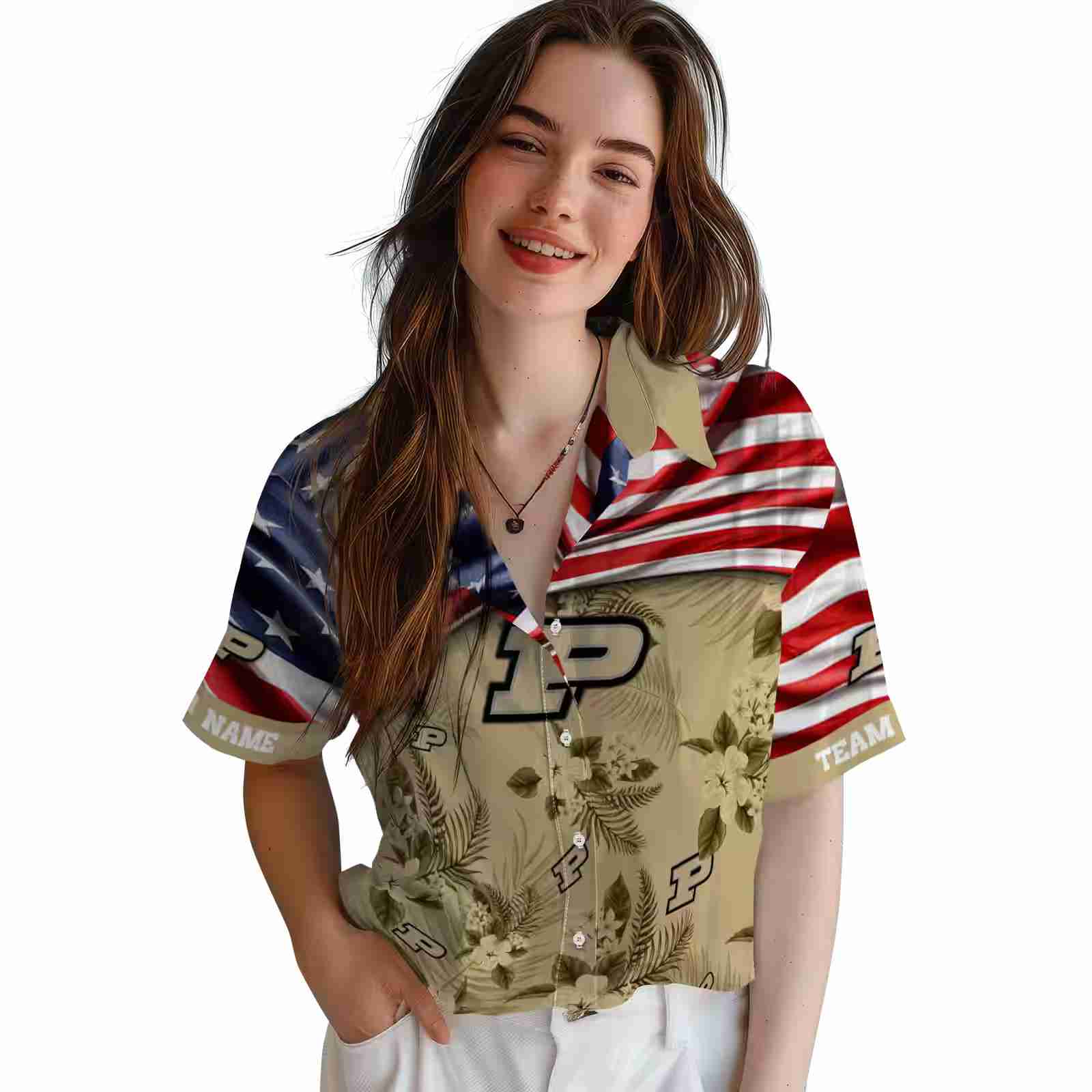 customized purdue boilermakers us flag hibiscus gold hawaiian shirt latest model