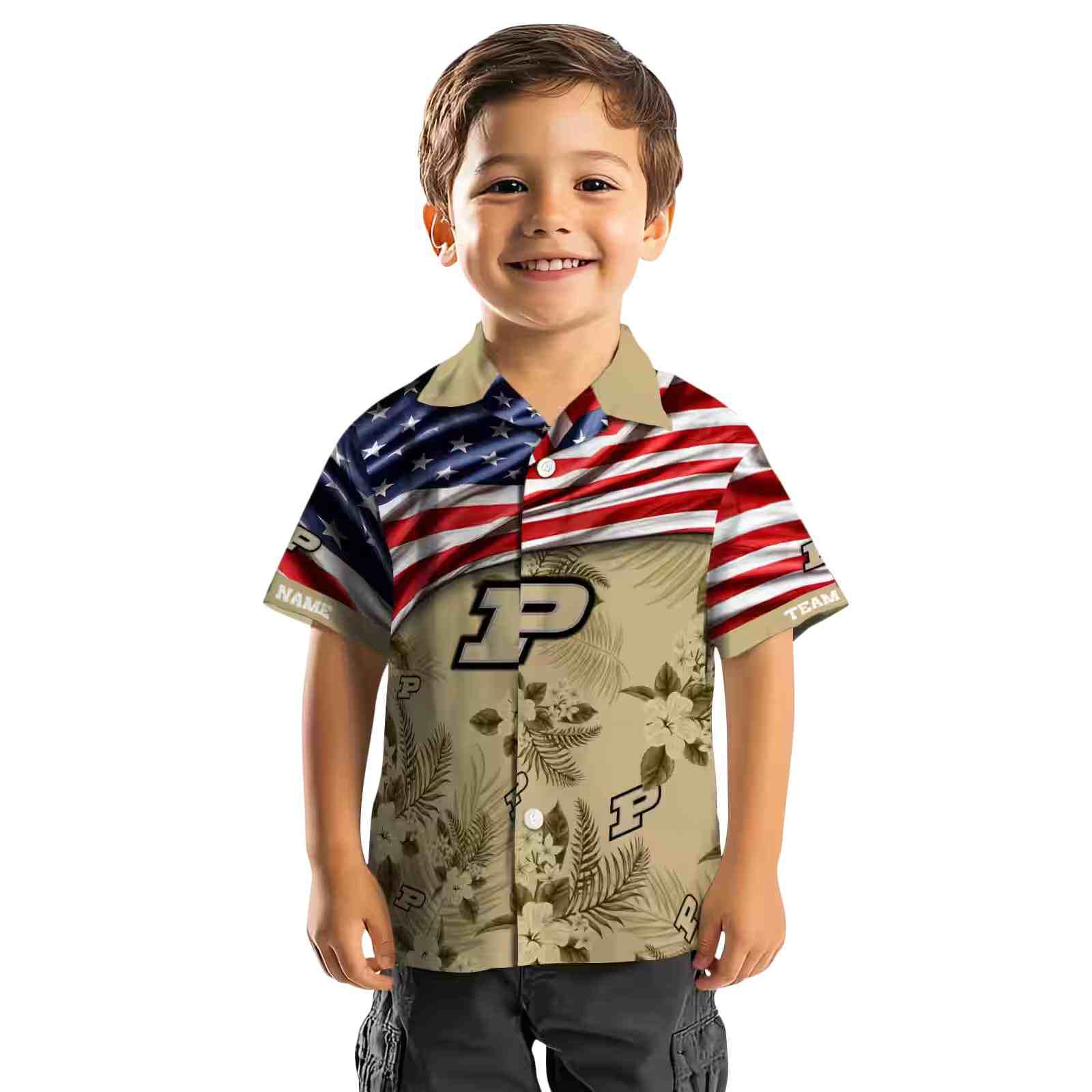 customized purdue boilermakers us flag hibiscus gold hawaiian shirt top rated