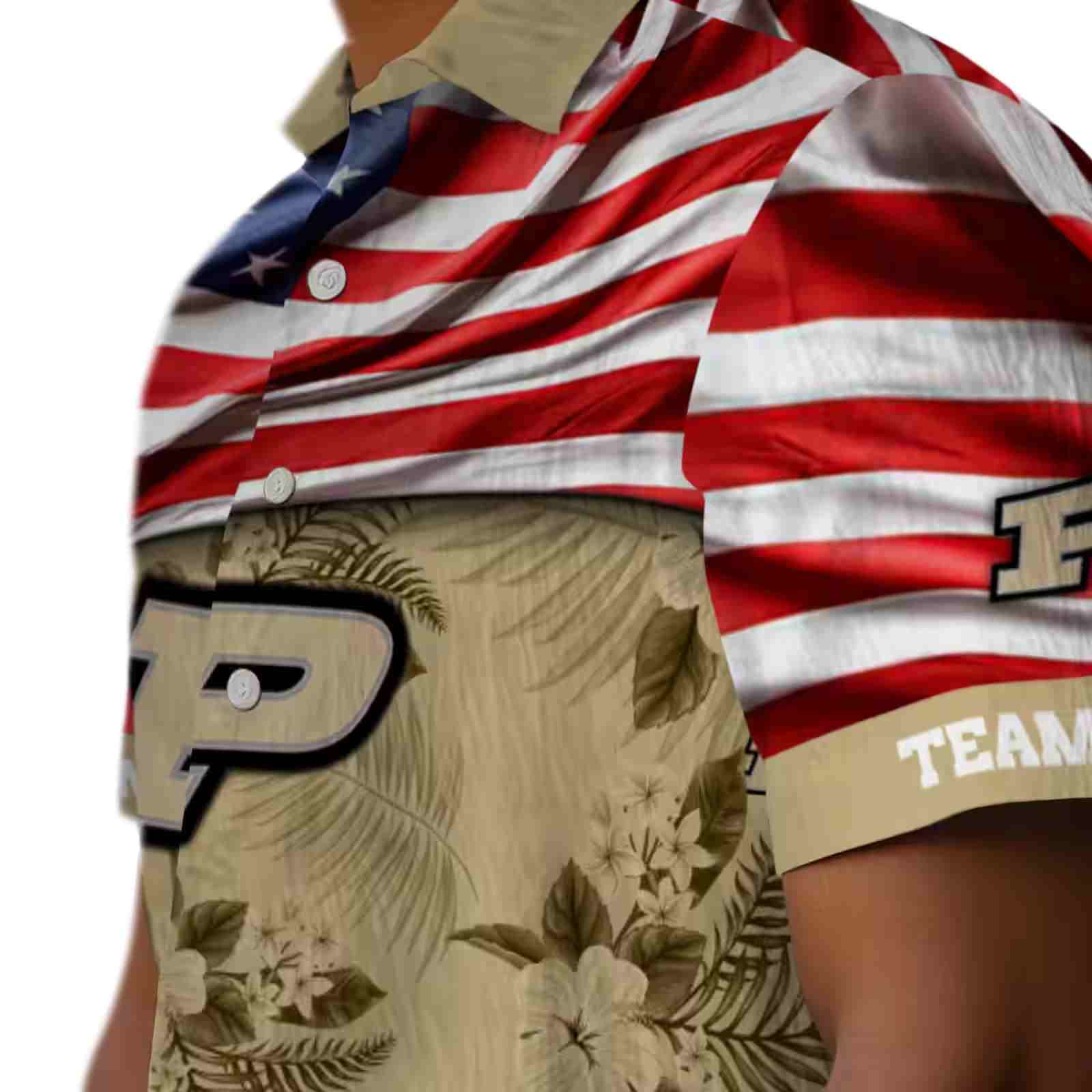 customized purdue boilermakers us flag hibiscus gold hawaiian shirt trendy