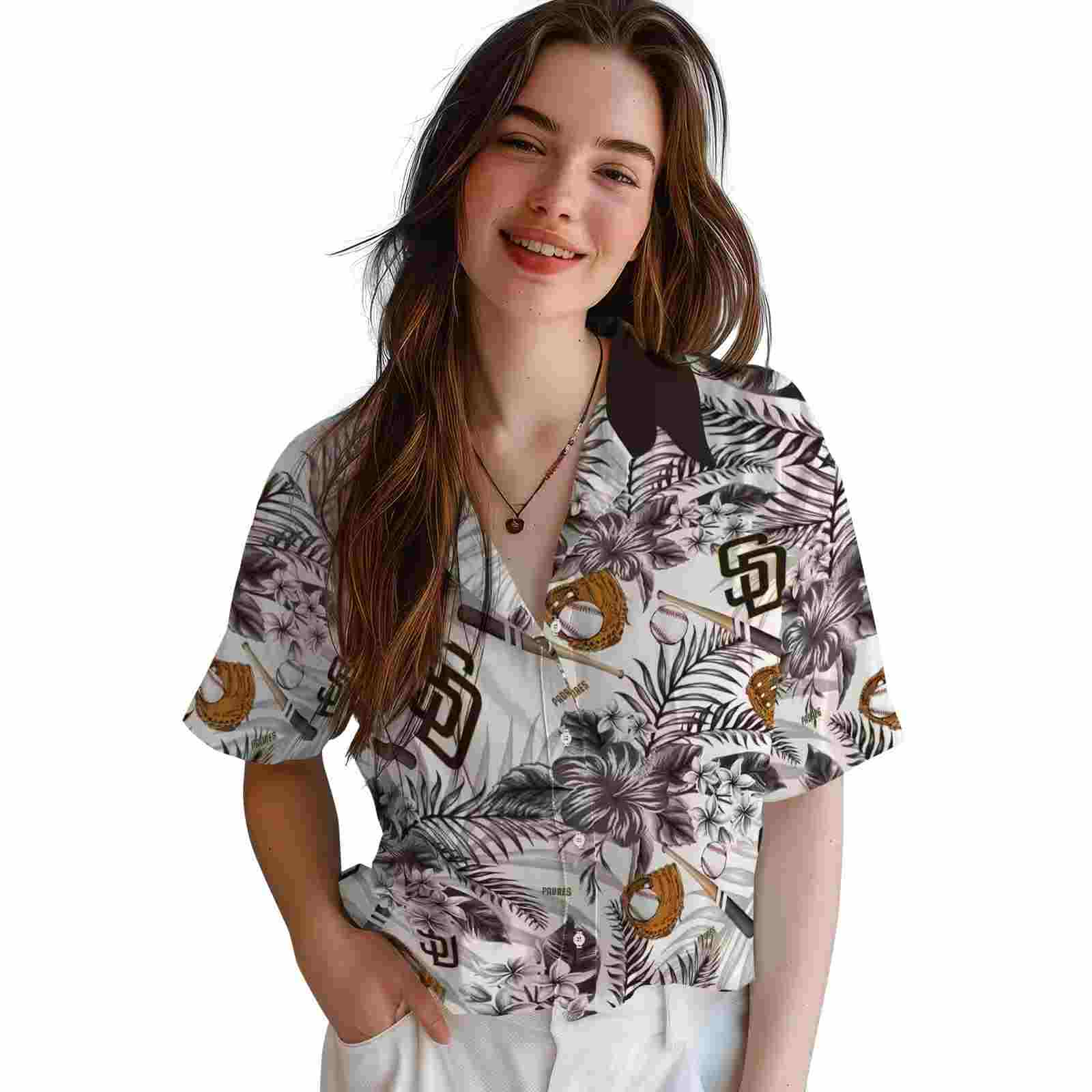 customized san diego padres floral baseball brown white hawaiian shirt latest model