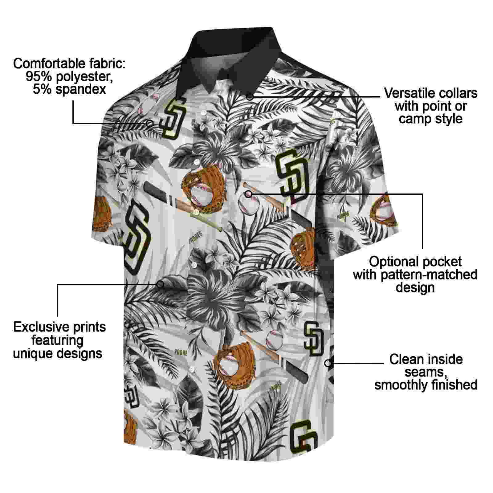 customized san diego padres floral baseball brown white hawaiian shirt new arrival