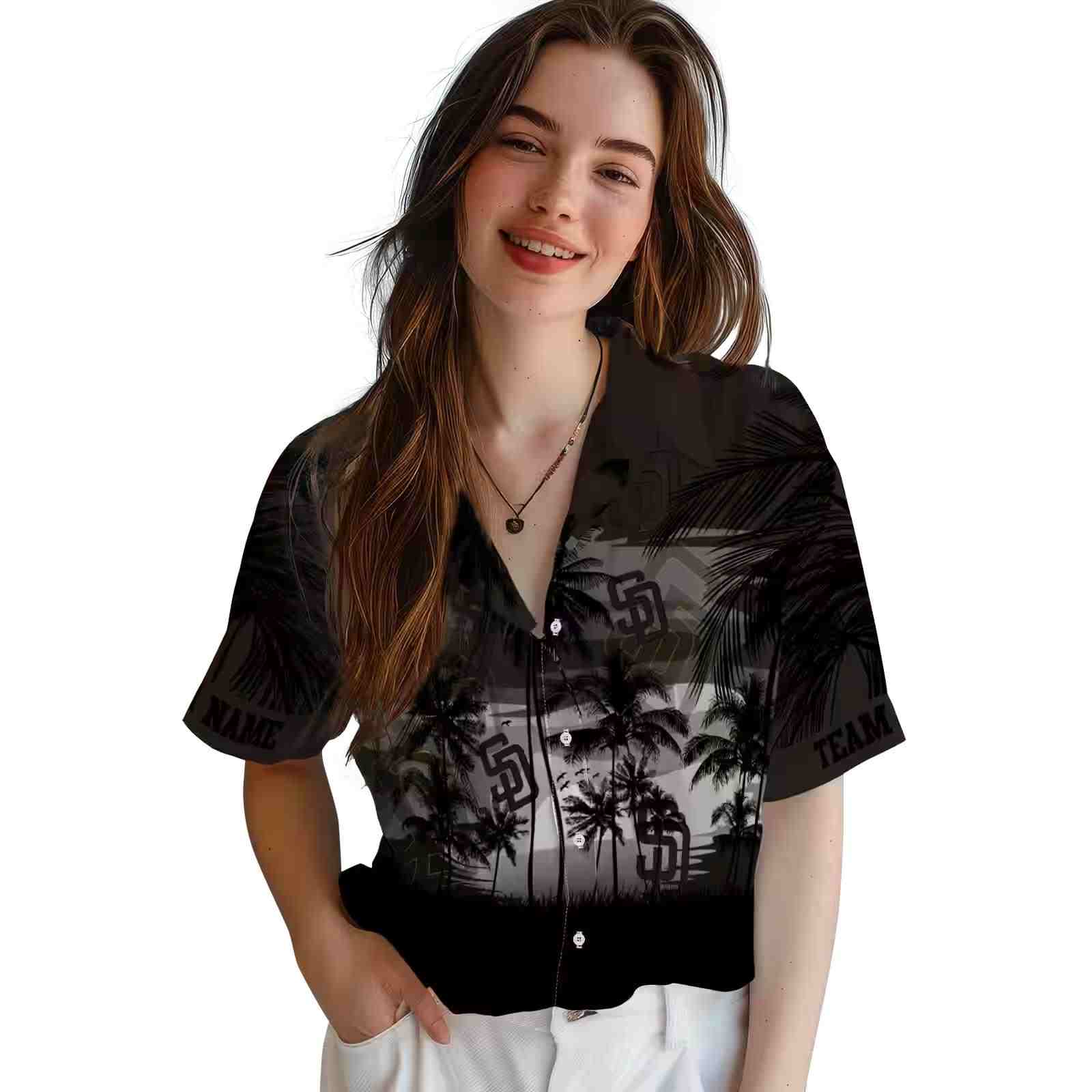 customized san diego padres sunset scene brown black hawaiian shirt latest model