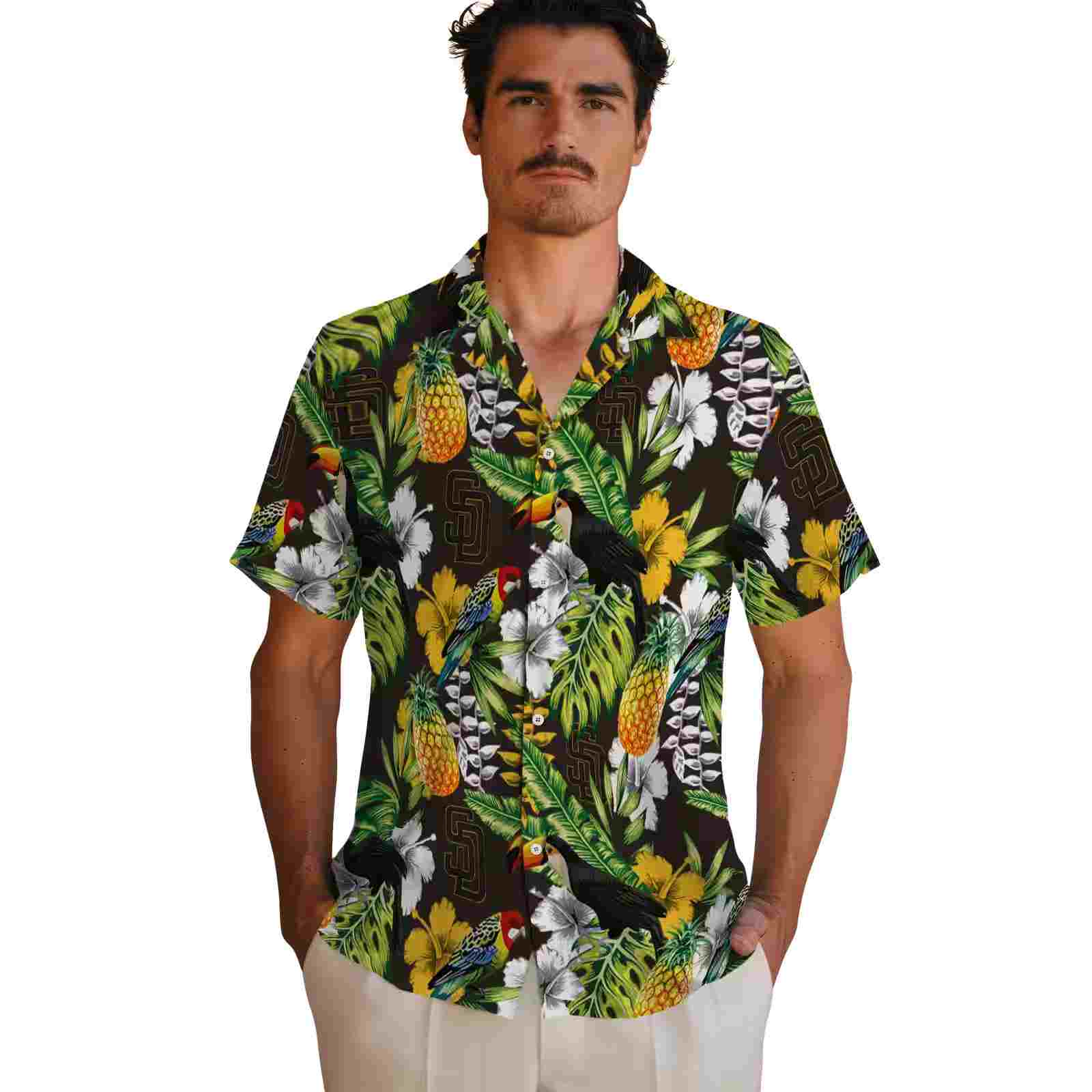 customized san diego padres tropical toucan brown green hawaiian shirt fashion forward