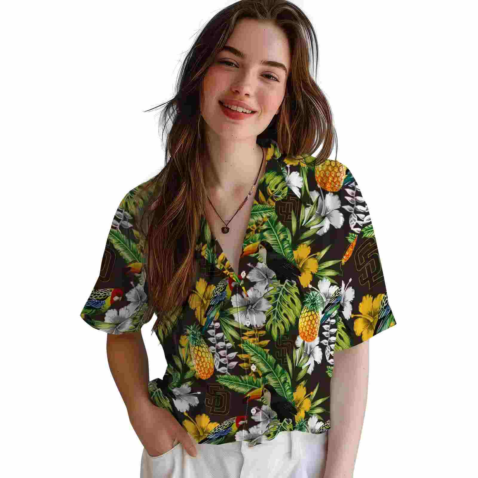 customized san diego padres tropical toucan brown green hawaiian shirt latest model