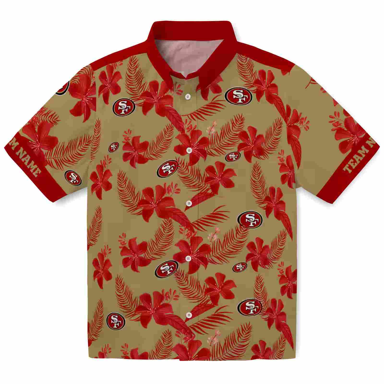 Customized San Francisco 49ers Botanical Print Gold Hawaiian Shirt