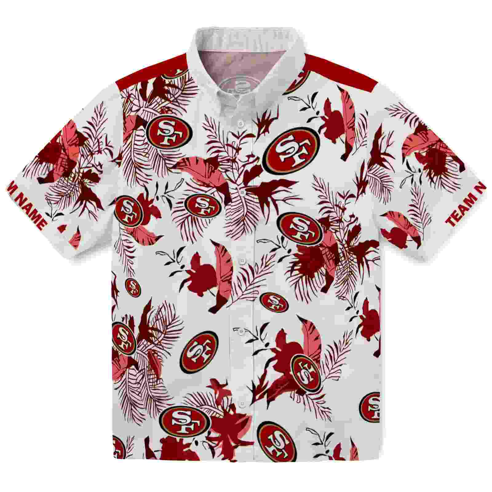 Customized San Francisco 49ers Botanical Theme Red White Hawaiian Shirt