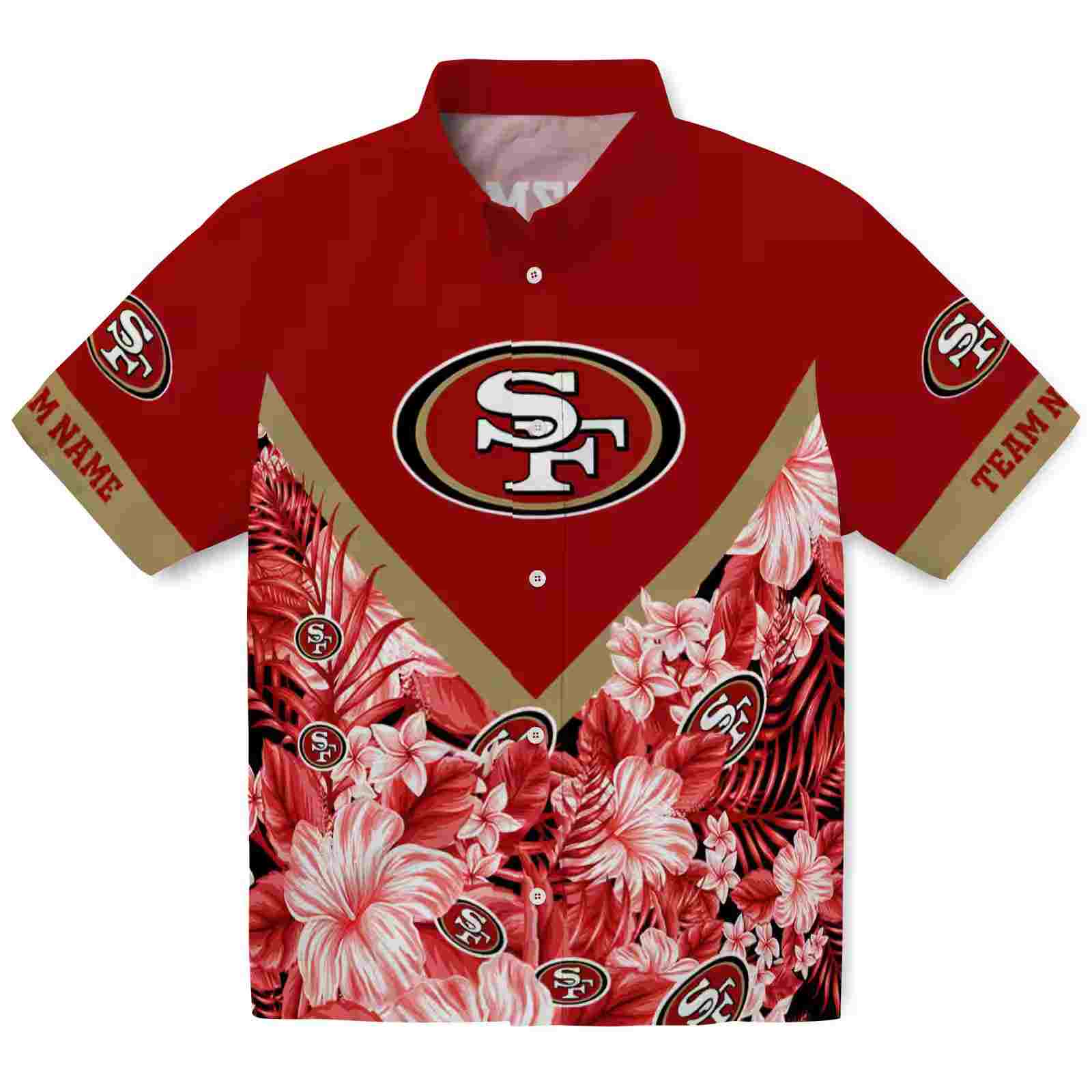 Customized San Francisco 49ers Floral Chevron Red Hawaiian Shirt