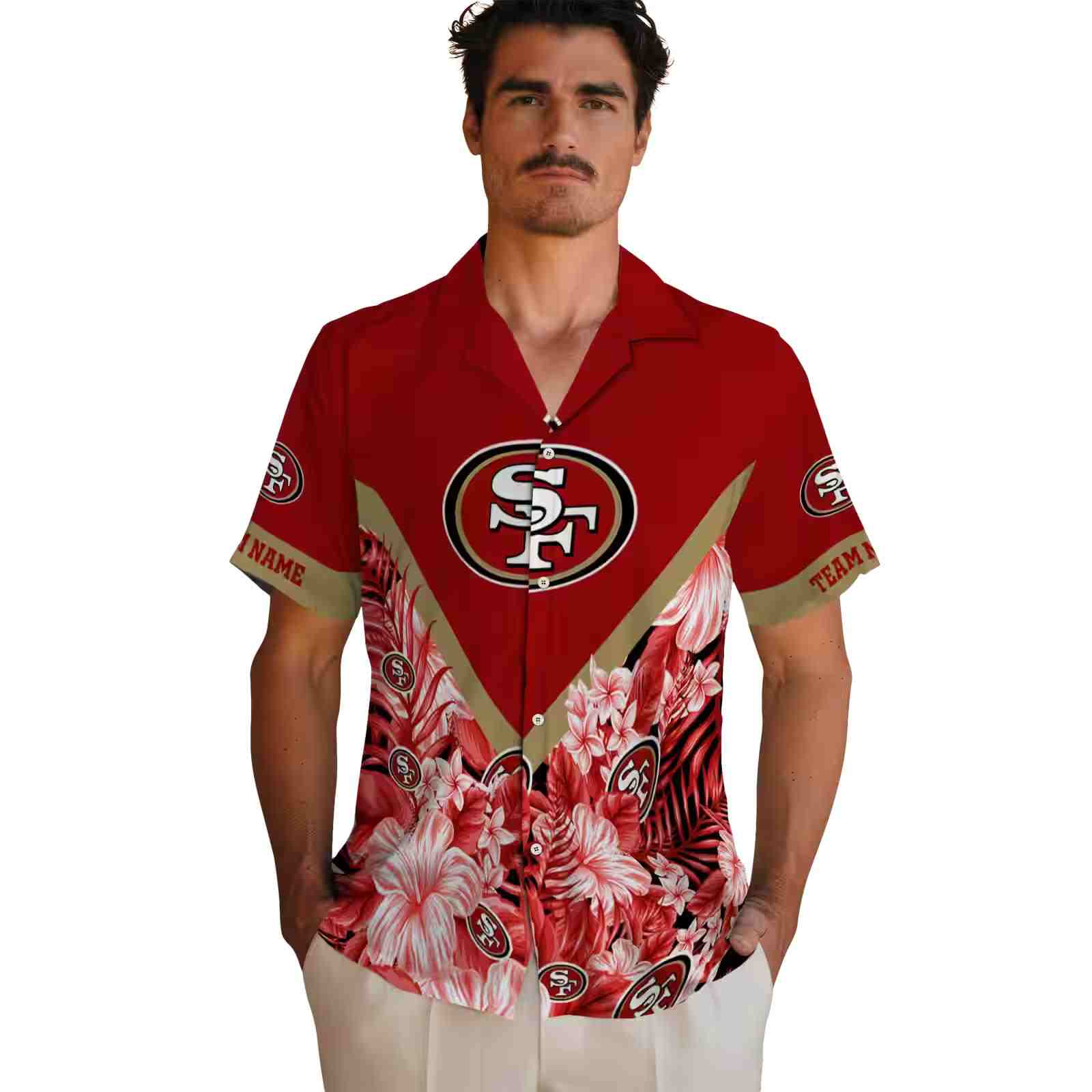 customized san francisco 49ers floral chevron red hawaiian shirt fashion forward