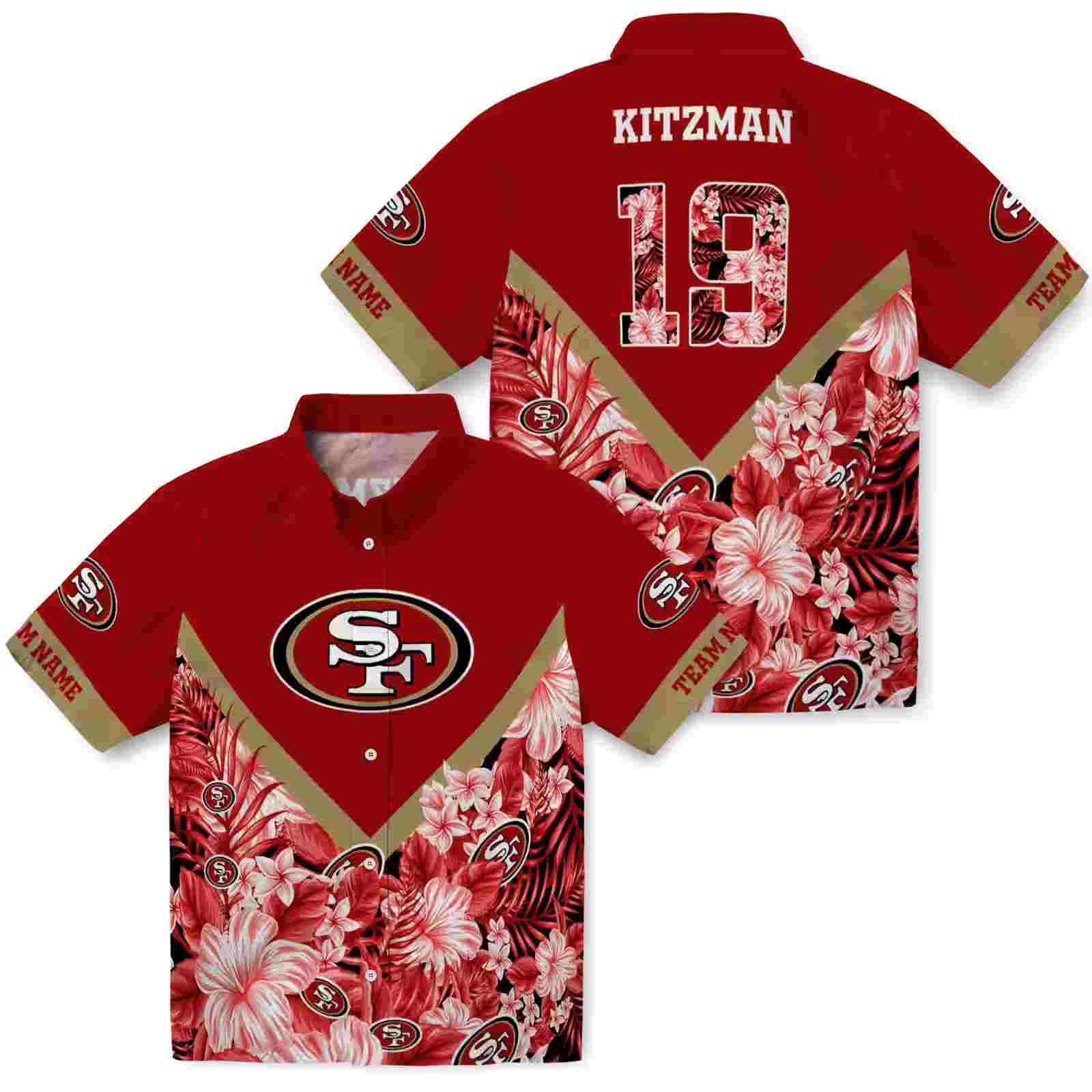 customized san francisco 49ers floral chevron red hawaiian shirt high quality