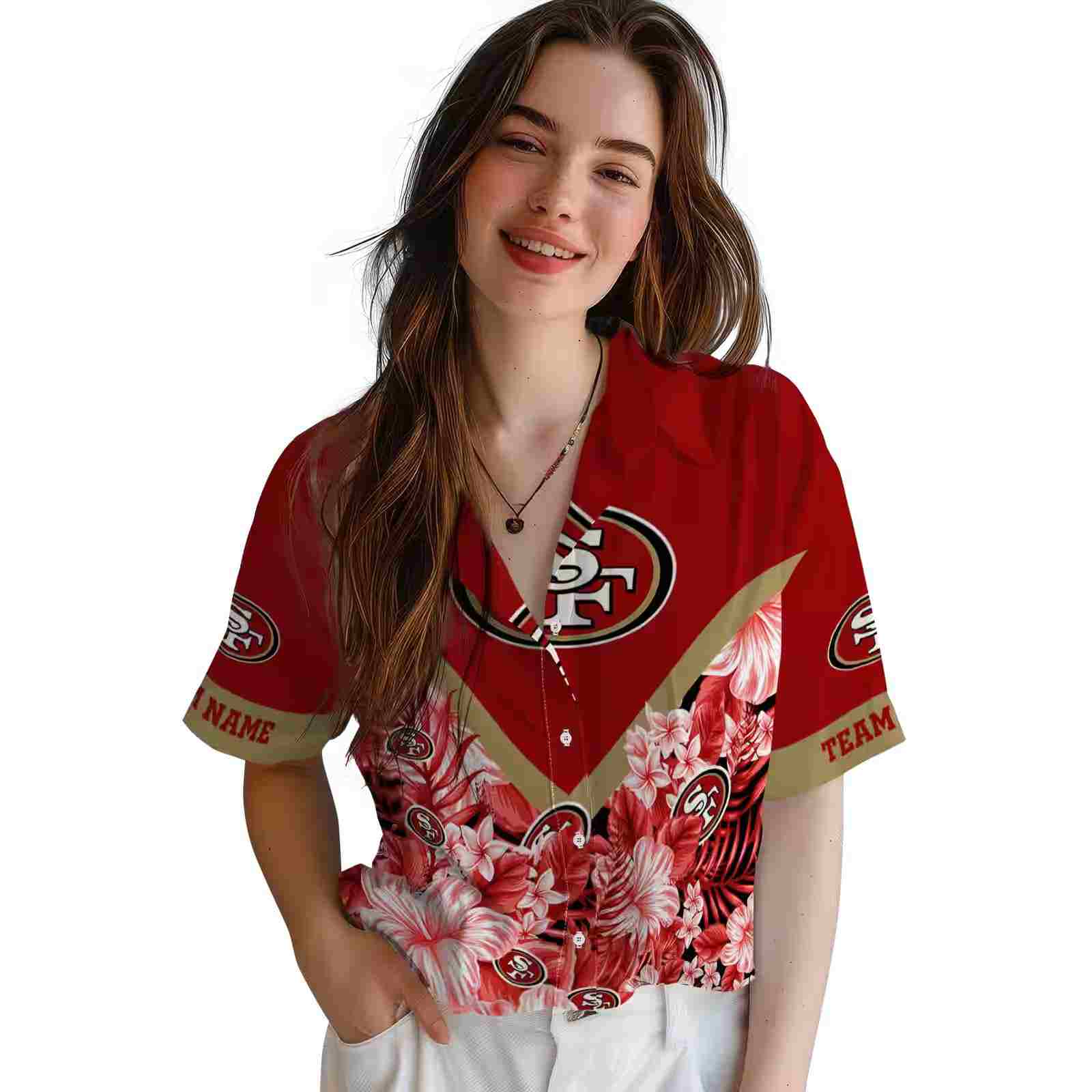 customized san francisco 49ers floral chevron red hawaiian shirt latest model