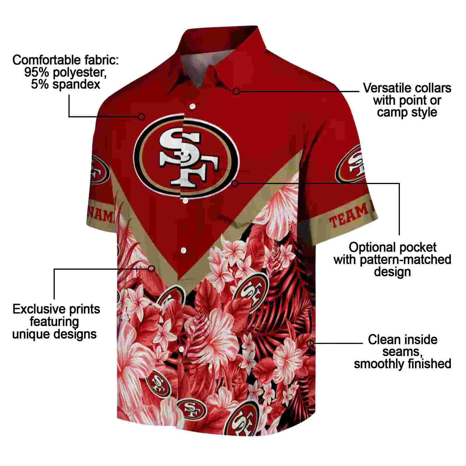 customized san francisco 49ers floral chevron red hawaiian shirt new arrival