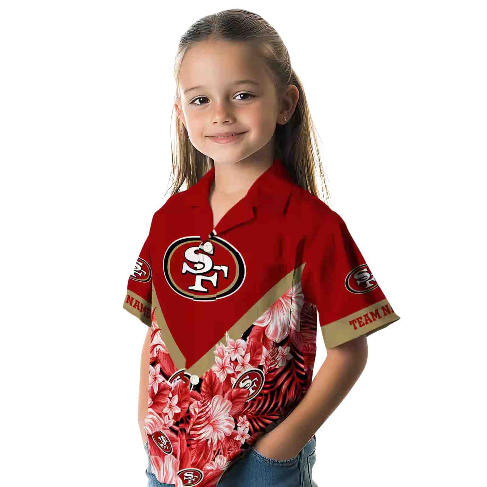 customized san francisco 49ers floral chevron red hawaiian shirt premium grade