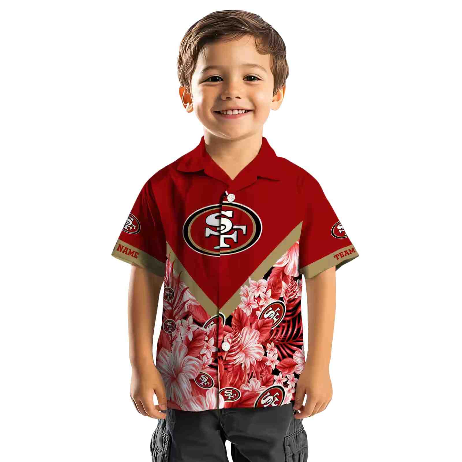 customized san francisco 49ers floral chevron red hawaiian shirt top rated