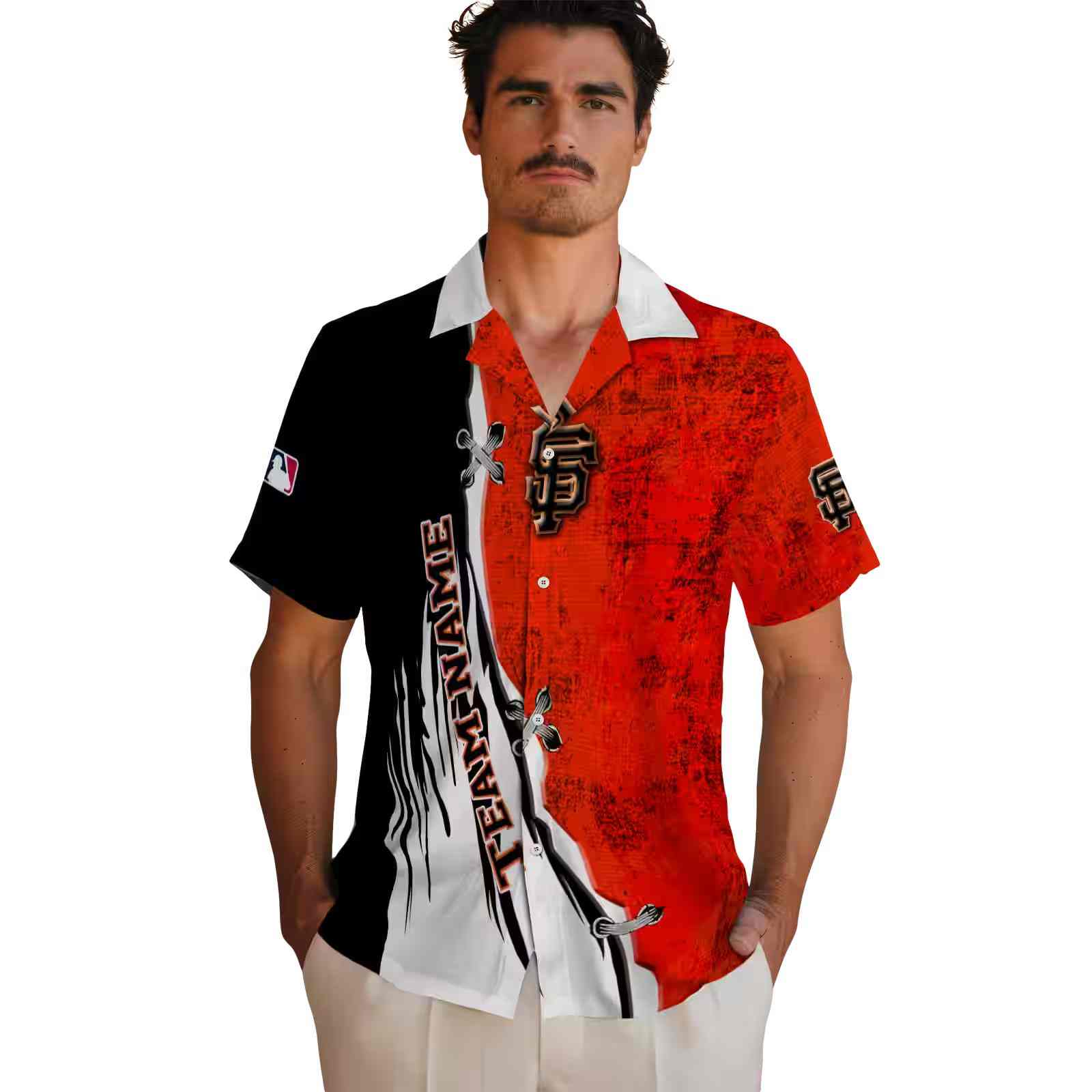 customized san francisco giants edgy streaks orange white hawaiian shirt fashion forward